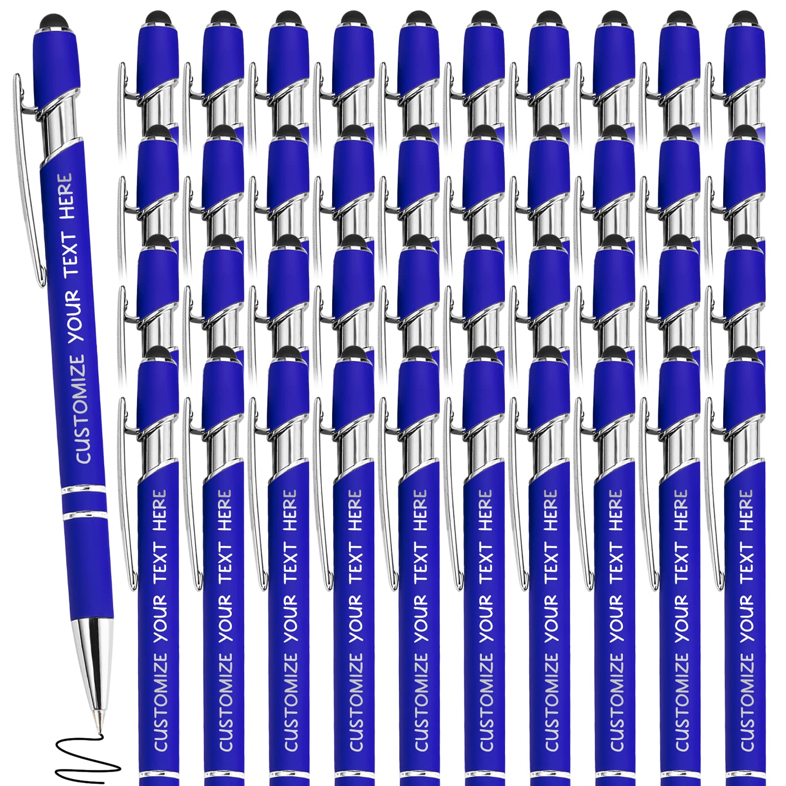 Yananka 48 Pcs Custom Pens with Stylus,Personalized Pens with Free Engraving,Customized Pens with Business Name Text Message for Business,Graduation,