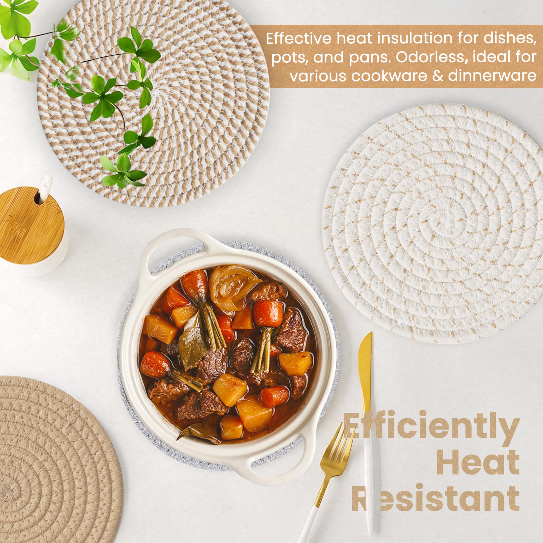 Sottopentola per piatti caldi, sottopentola da 20 cm per pentole e padelle calde, spesso resistenti al calore, sottopentola per piatti caldi, presine per cucina, cuscinetti caldi essenziali da cucina