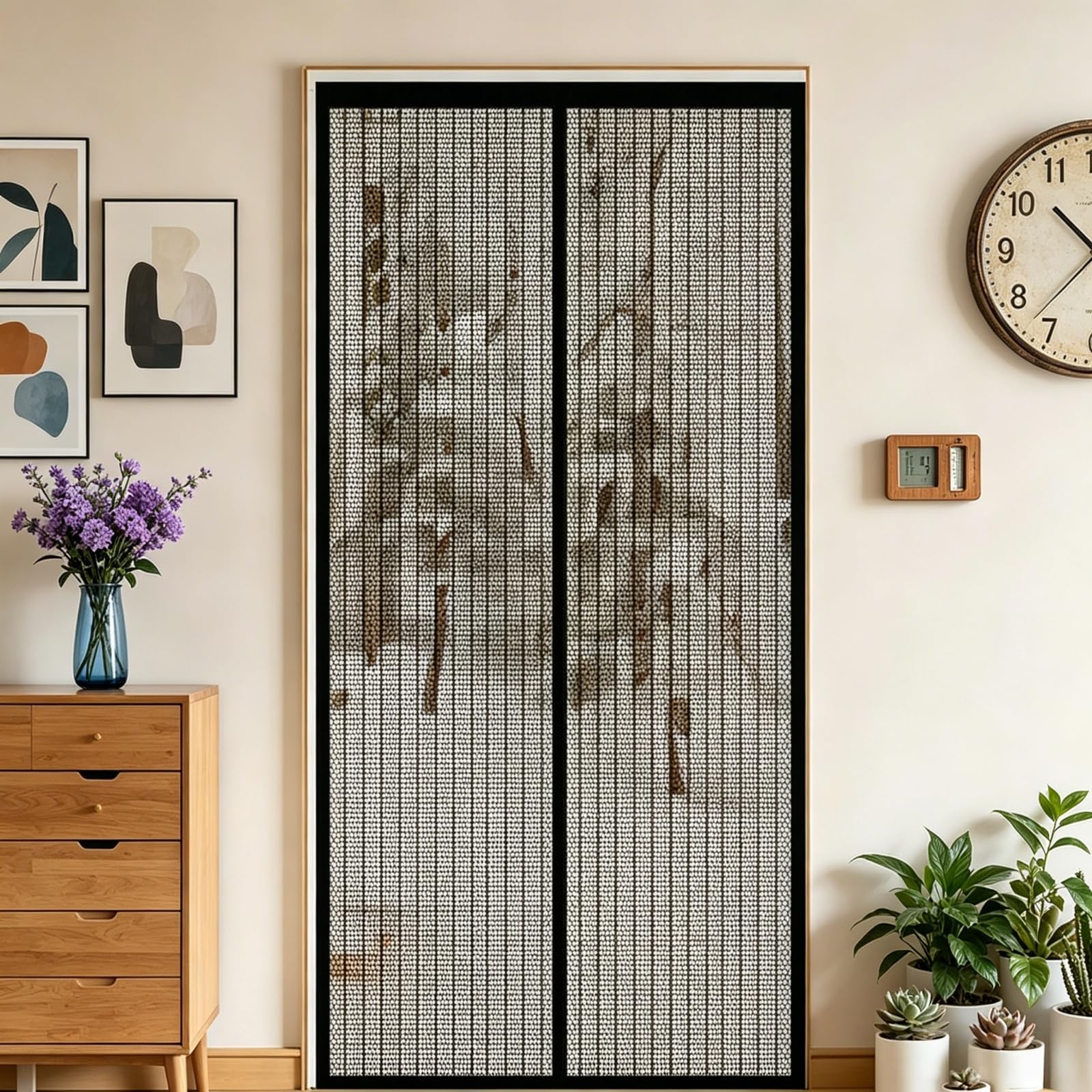 Fly Screen for Doors 145 x 230 cm Keep Bugs Out Lets Fresh Air in Door Fly Screen No Drill Installation for Terrace, Cellar Sliding Doors, Black