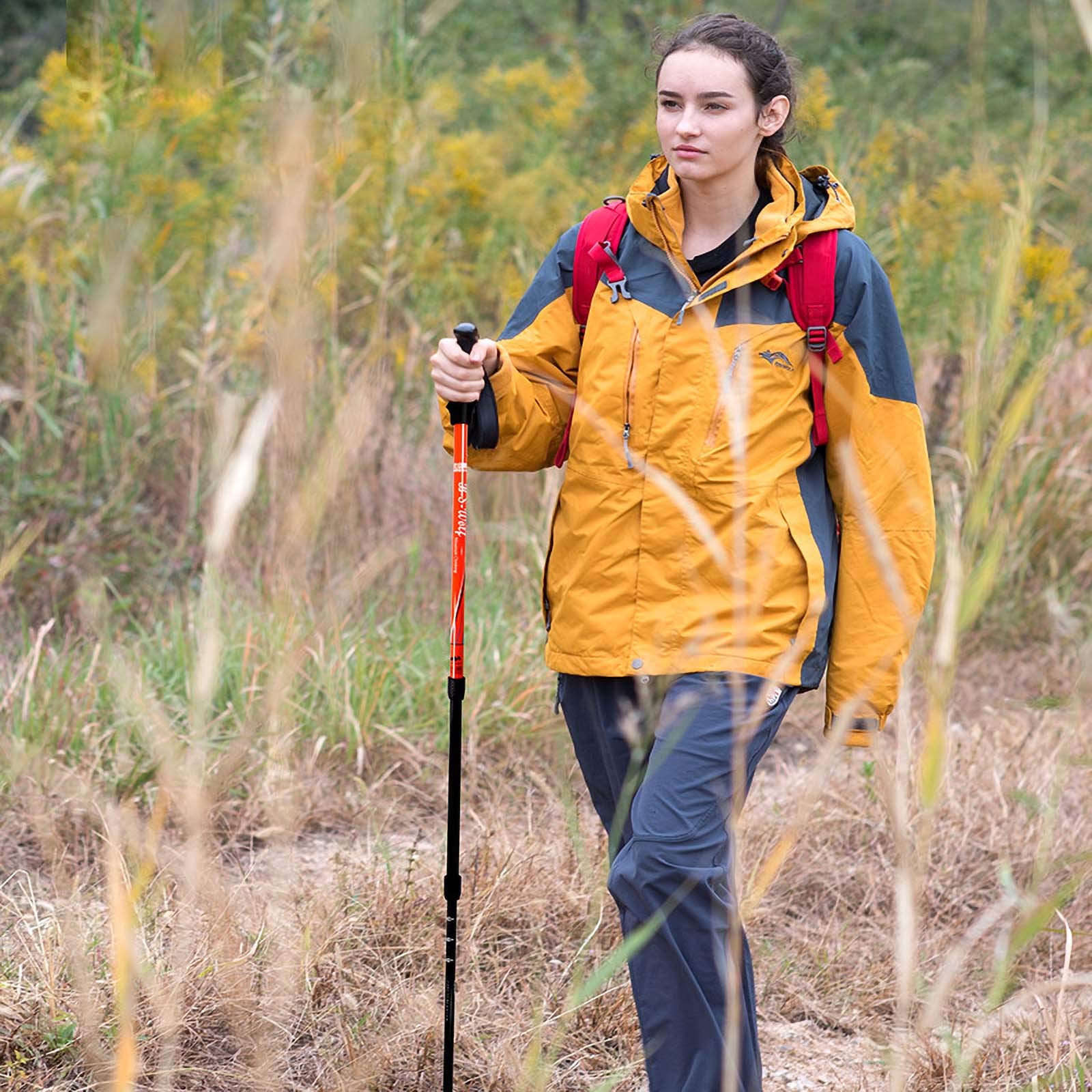 Węglowe kije turystyczne z uchwytem Eva, teleskopowe drążki do chodzenia, wstrząsoodporny, system szybkiego blokowania, ultralekkie kije trekkingowe, regulowana długość 65-135 cm, pomarańczowy,