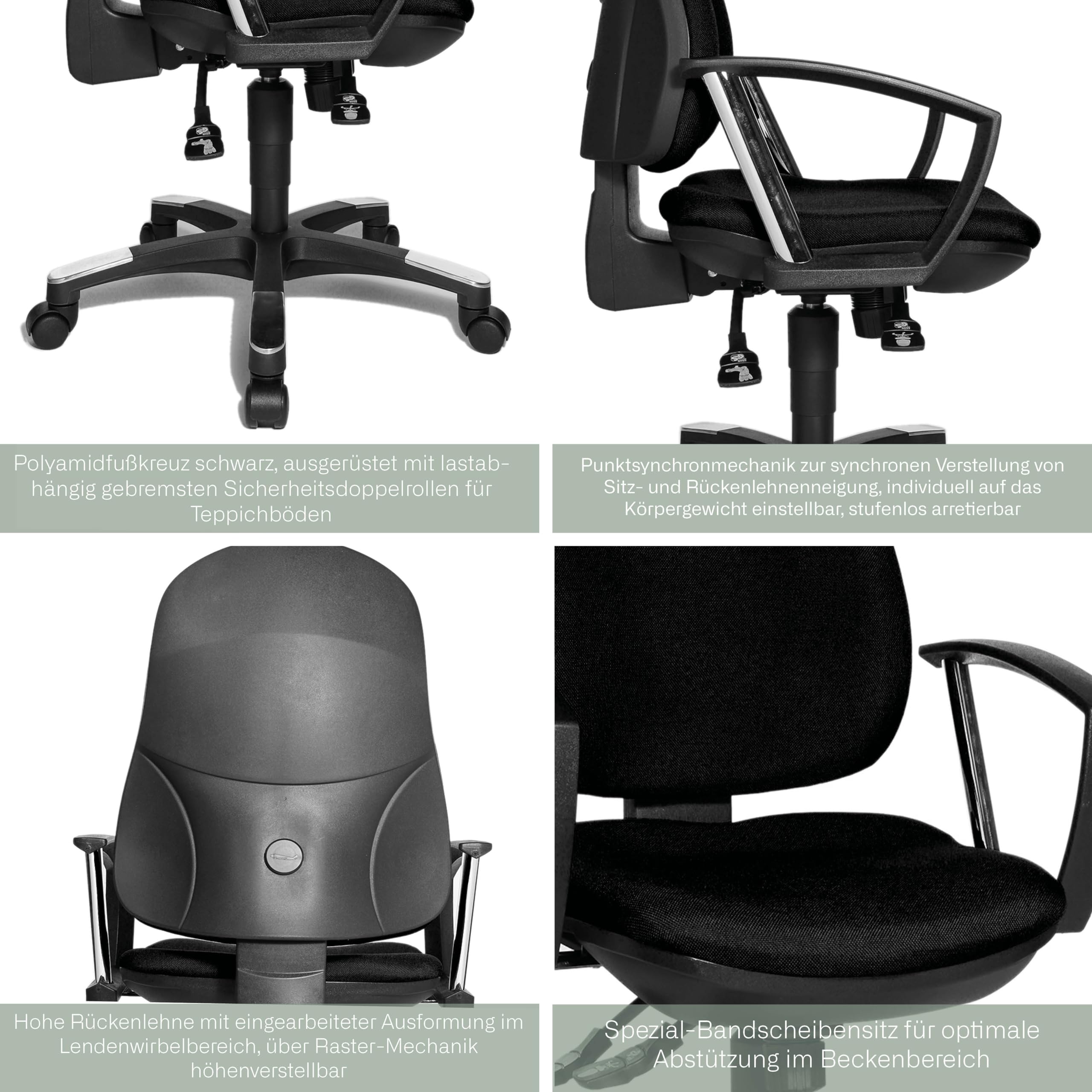 Topstar 9020AG22, Trend SY 10, Bürostuhl, Schreibtischstuhl, ergonomisch, mit Armlehnen, Bezugsstoff anthrazit, 110 x 56 x 45
