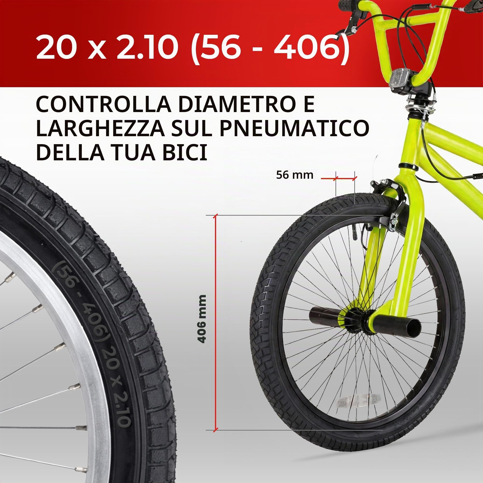Fincci Copertone BMX 20 x 2.10 54-406 Pieghevole con Protezione Foratura | Pneumatici BMX 20 Pollici con Protezione 2.5mm Blue Shield e 27 TPI per Ruote Bici 20 Pollici e 2 Copertoni + 2 Camere d’Aria
