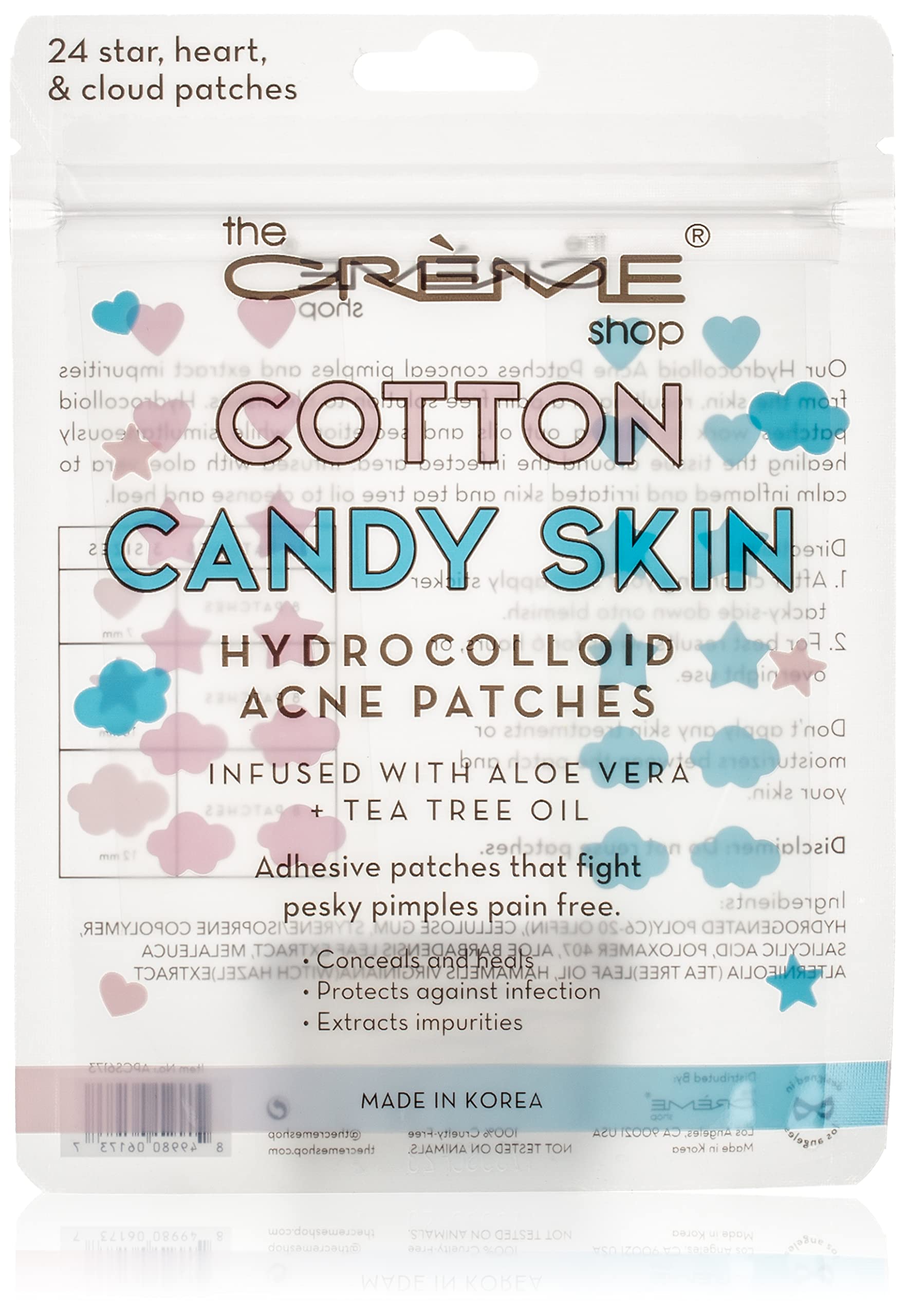 The Crème ShopHydrocolloid Acne Pimple Zit Patch Sticker. Scar & Dark Spot Remover. Aloe Vera + Tea Tree Oil. 24 Patches. Made in Korea -Cotton Candy