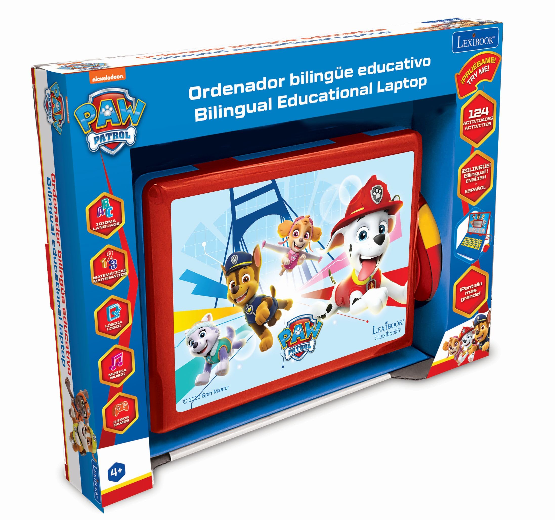 LEXIBOOK - Paw Patrol Paw Patrol - Computer portatile educativo e bilingue spagnolo/inglese - Giocattolo per bambini con 124 attività per l'apprendimento, blu/rosso, JC598PAi2LXB