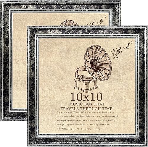 Juego de marcos de fotos 10x10 de 2 - Marcos vintage con vidrio real - Marcos de estilo antiguo para pared - Marco ornamentado para exhibición de