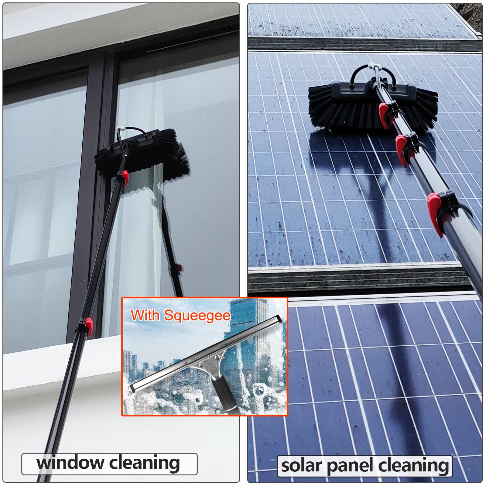 Genérico Cepillo para Ventanas telescópico de 5,4 m, hidrolimpiador, Escoba telescópica, dispensador de jabón a Agua, Paneles solares, Lavado de Camiones, autobuses, techos de automóviles.
