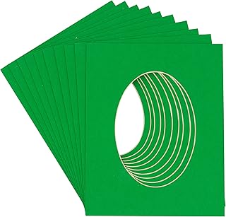 CountryArtHouse Bright Green Acid Free 8.5x11 Oval Picture Frame Mat with White Core Bevel Cut for 7x9 Pictures - Fits 8.5x11 Frame - Pack of 10 Matboards