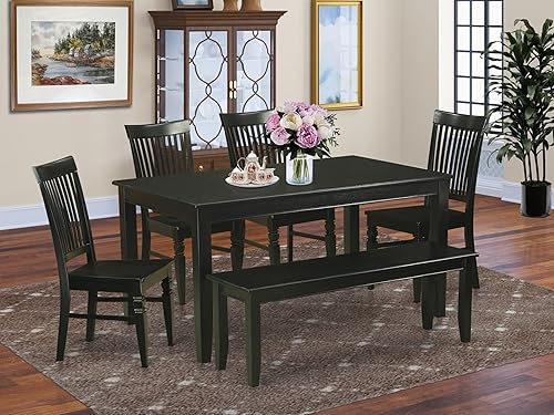 Miniatura 2 de East West Furniture DUWE6-BLK-W - Juego de comedor de 6 piezas que contiene una mesa de comedor rectangular y 4 sillas de cocina con banco, 36 x 60