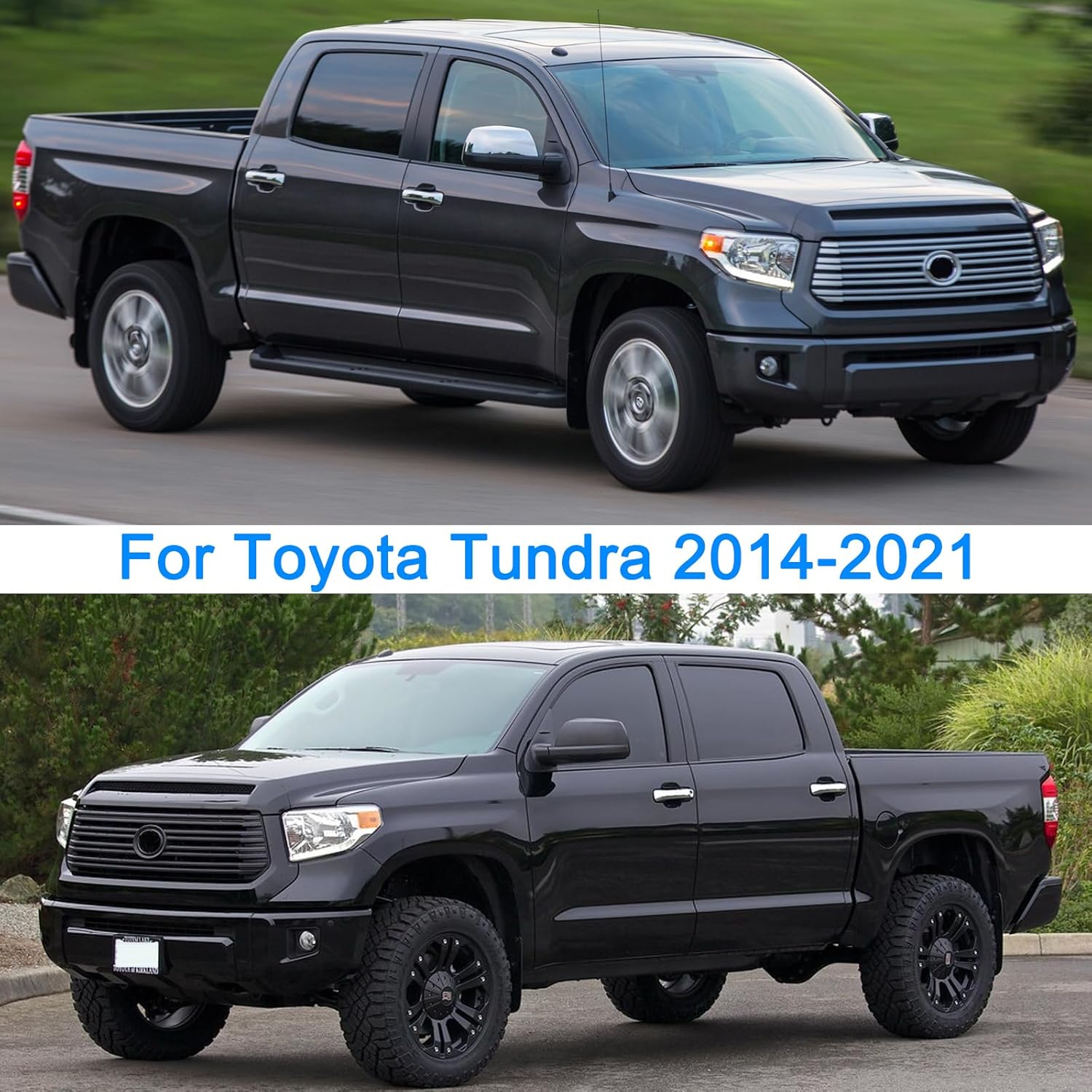 Front Upper Hood Bulge Molding Grille Trim For Toyota Tundra 2014-2021 Front Upper Grille Hood Scoop (Black)