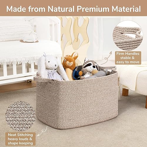 Vista 72 de Goodpick Cesta grande de almacenamiento de juguetes, cestas de cuerda de algodón gris para bebés, niños, cesta de almacenamiento tejida con asa