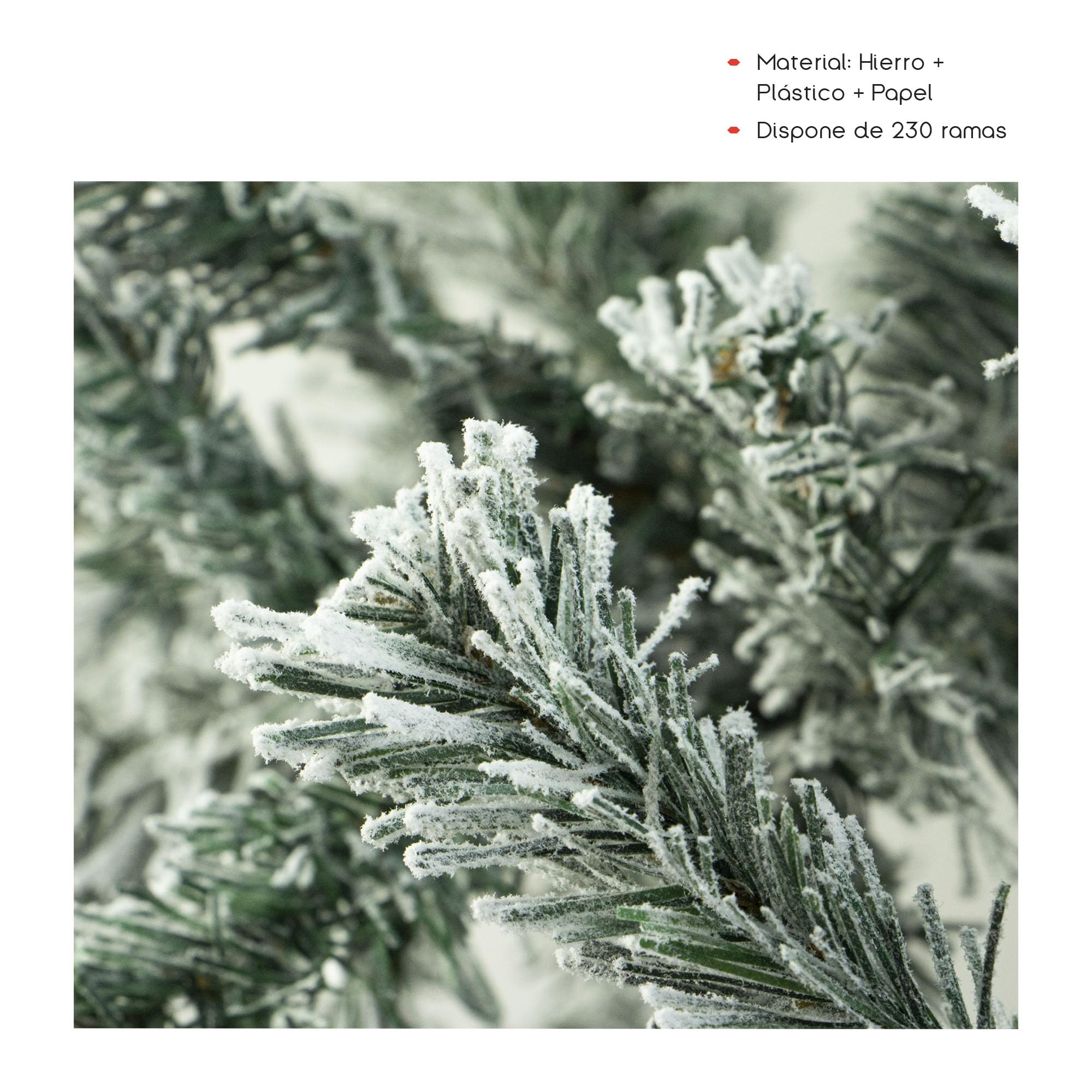 TIENDA EURASIA – Arbol de Navidad Nevado | Color Verde y Blanco | Hierro y PVC | Arbol de Navidad | Soporte de Pie Metálico | Medidas 150, 180 y 210 cm (150 cm - 230 Ramas)