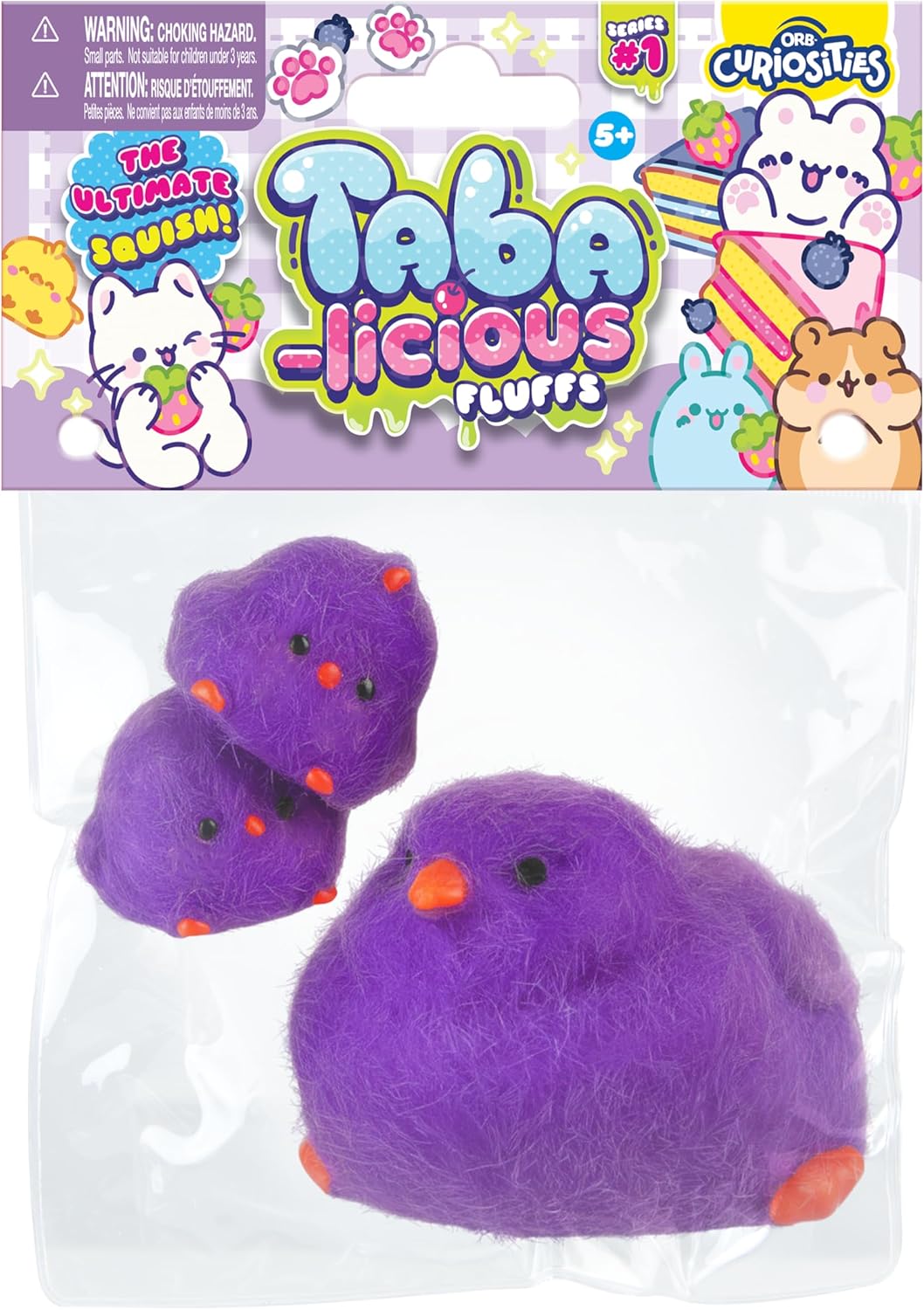ORB Tabalicious Fluffs TABA Squishy Chick Family Set (Purple) - 3 Squishy Chicks with Flocking - Soft, Sticky, TABA Squishies - Fun Stress Relief - Kawaii Sensory and Fidget Toys Kids and Adults