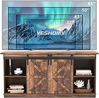 Vista 4 de YESHOMY Soporte de TV para televisores de hasta 65 pulgadas, con puertas correderas de granero y armarios de almacenamiento, mesa consola y muebles