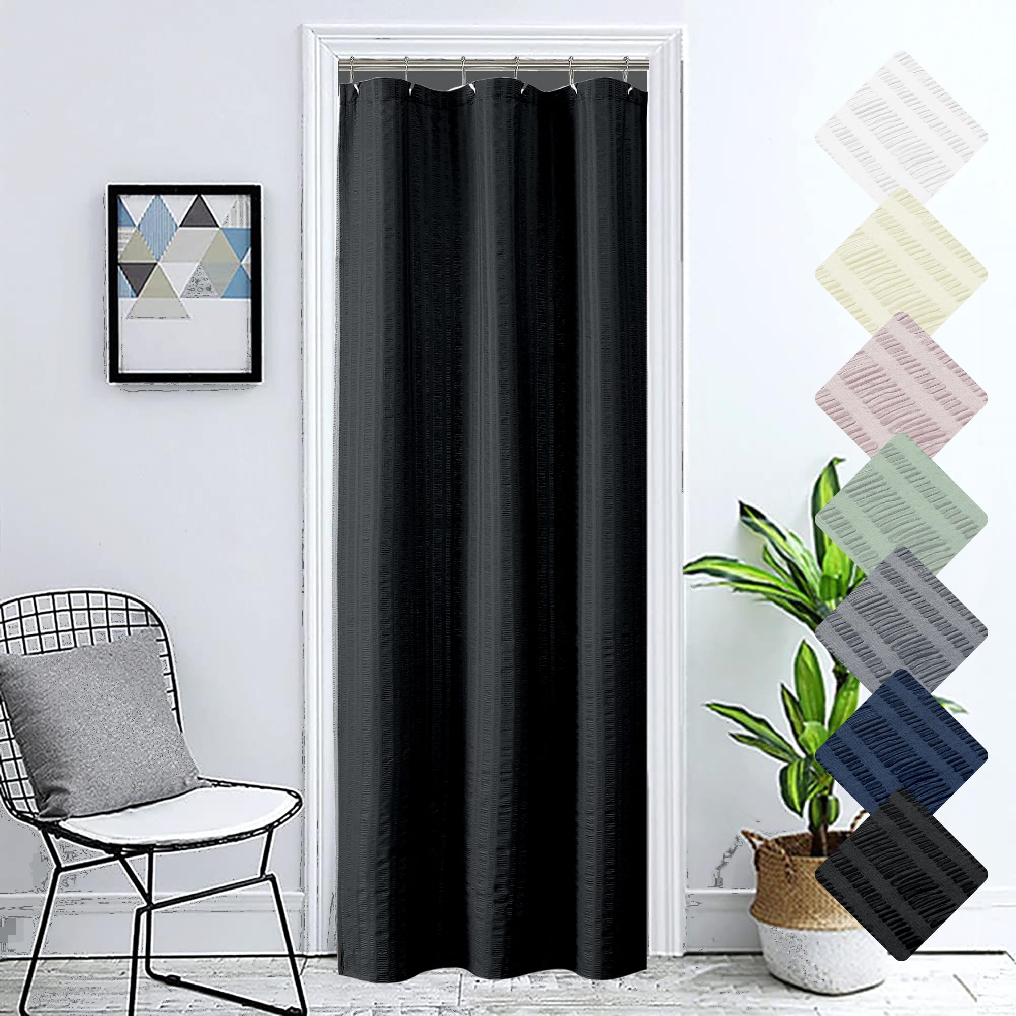 Aiyufeng Moga Fabric Black Shower Curtain 36 x 72 Inches Bath Stall Size, Hotel Quality, Washable, Black Spa Bathroom Curtains, 36x72