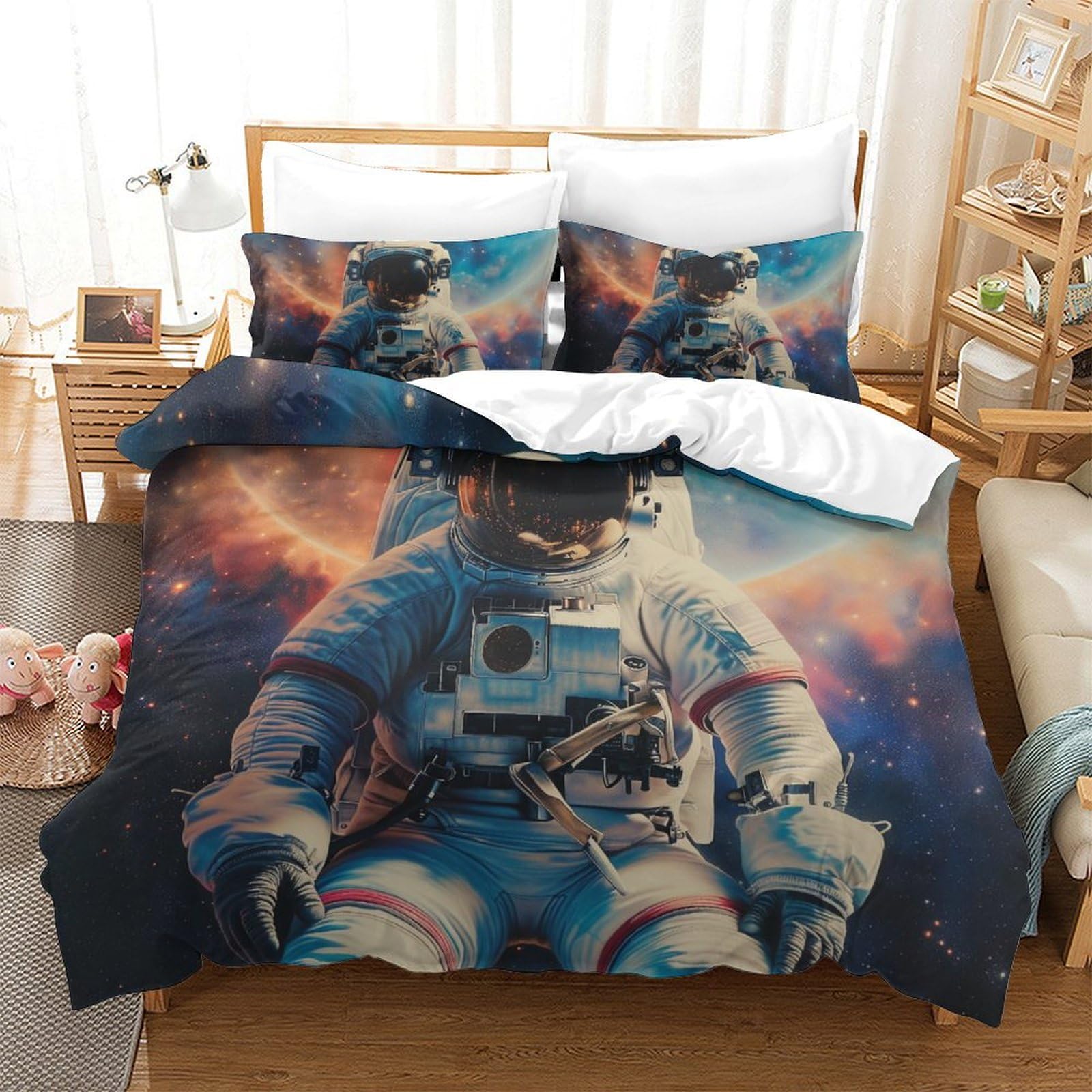 Astronaute 3D imprimé parure de lit microfibre housse couette 260x220