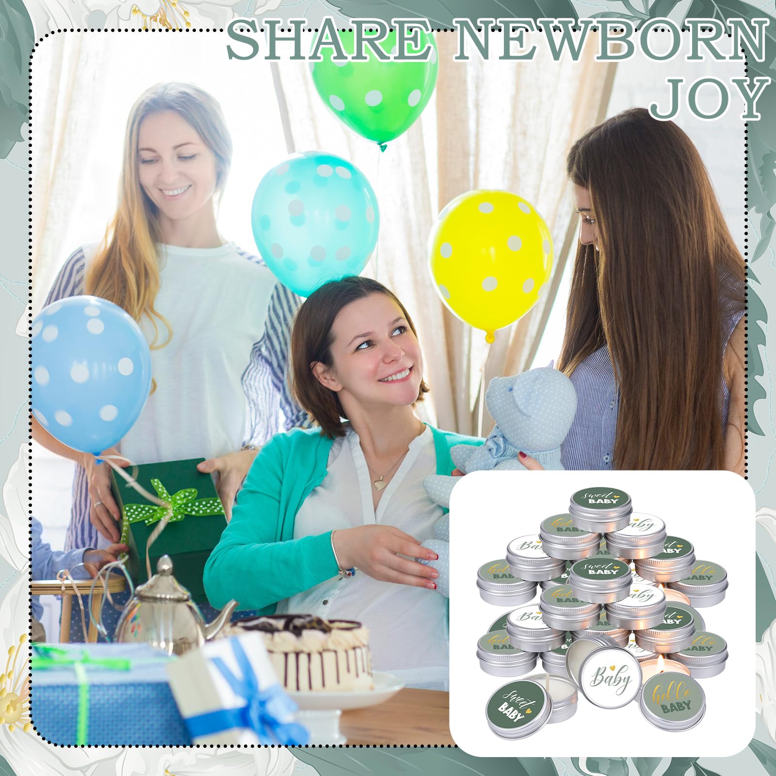 Landhoow 24 Pcs Baby Shower Candles Favors Lavender Scented Gender Reveal Candles Gifts Rustic Tea Light Candle Aromatherapy Candle for Home (Cute)