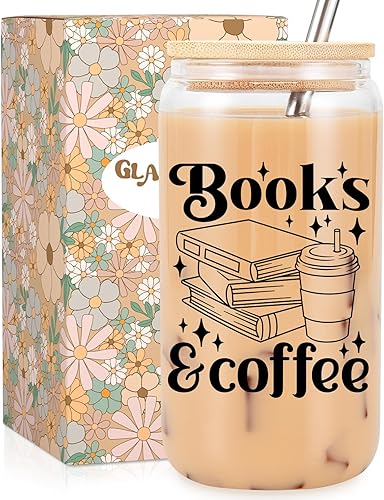 Fairy's Gift Taza de vidrio para libros y café con tapa y pajita, regalos para amantes de los libros para mujeres y hombres, regalos de libro para