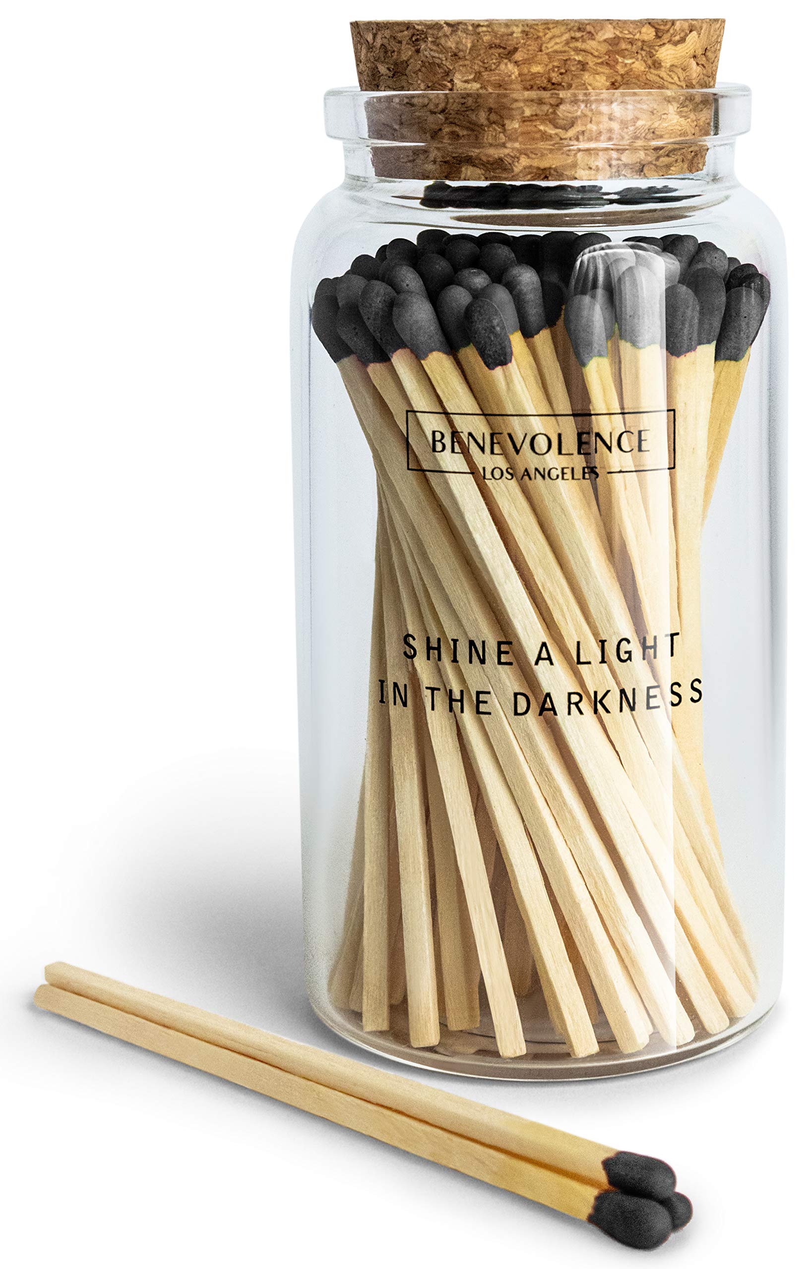 benevolence la decorative wooden matches in glass jar with striker  4 inches colored safety long match for lighting candles  apothecary home amp bathroom decor - midnight black