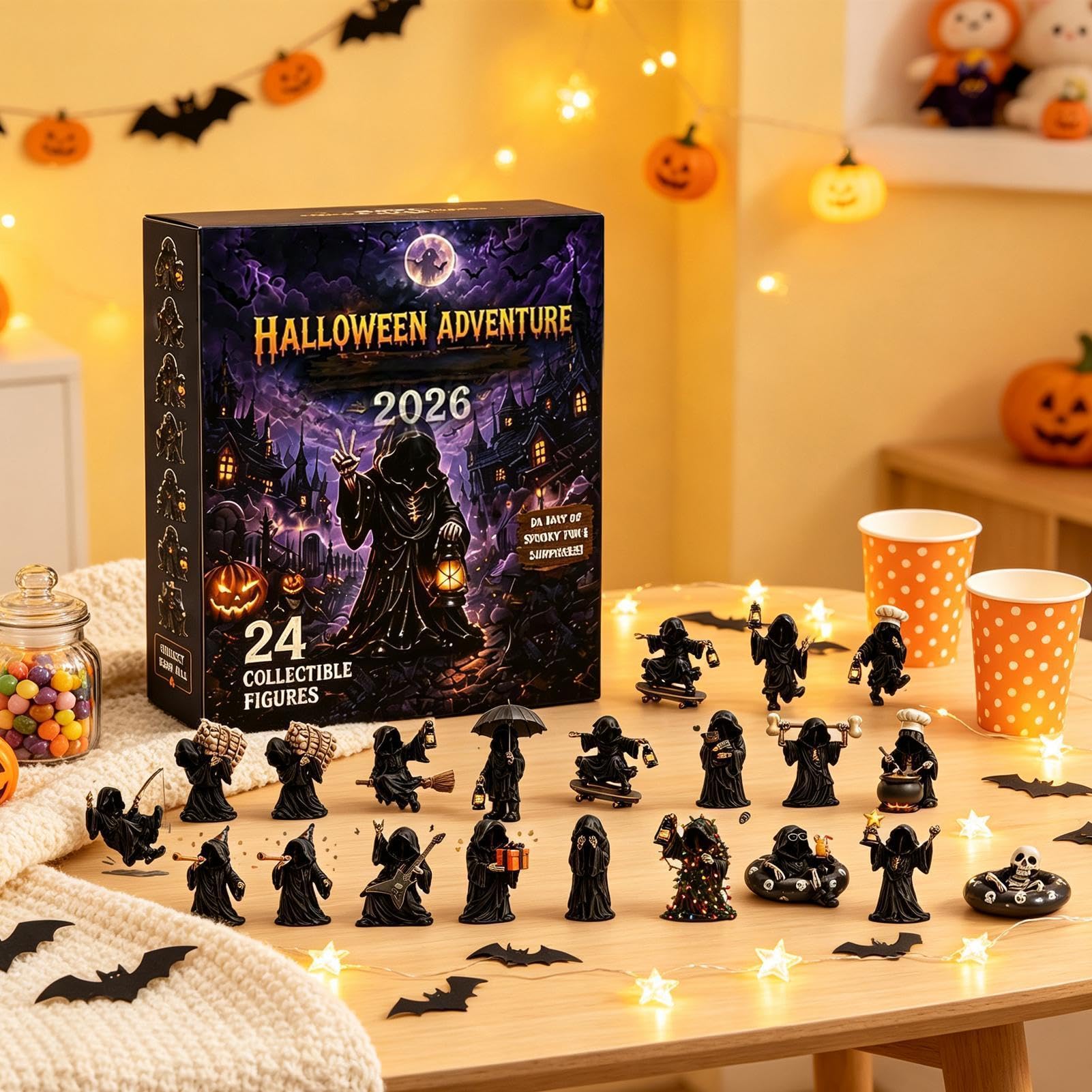 Calendario Cuenta Regresiva Halloween Con Figura Accesorio Coleccionable | Calendario de Cuenta Atrás Figuras de Fantasmas Halloween Para Adultos Y Adolescentes Árbol Ventana Puert
