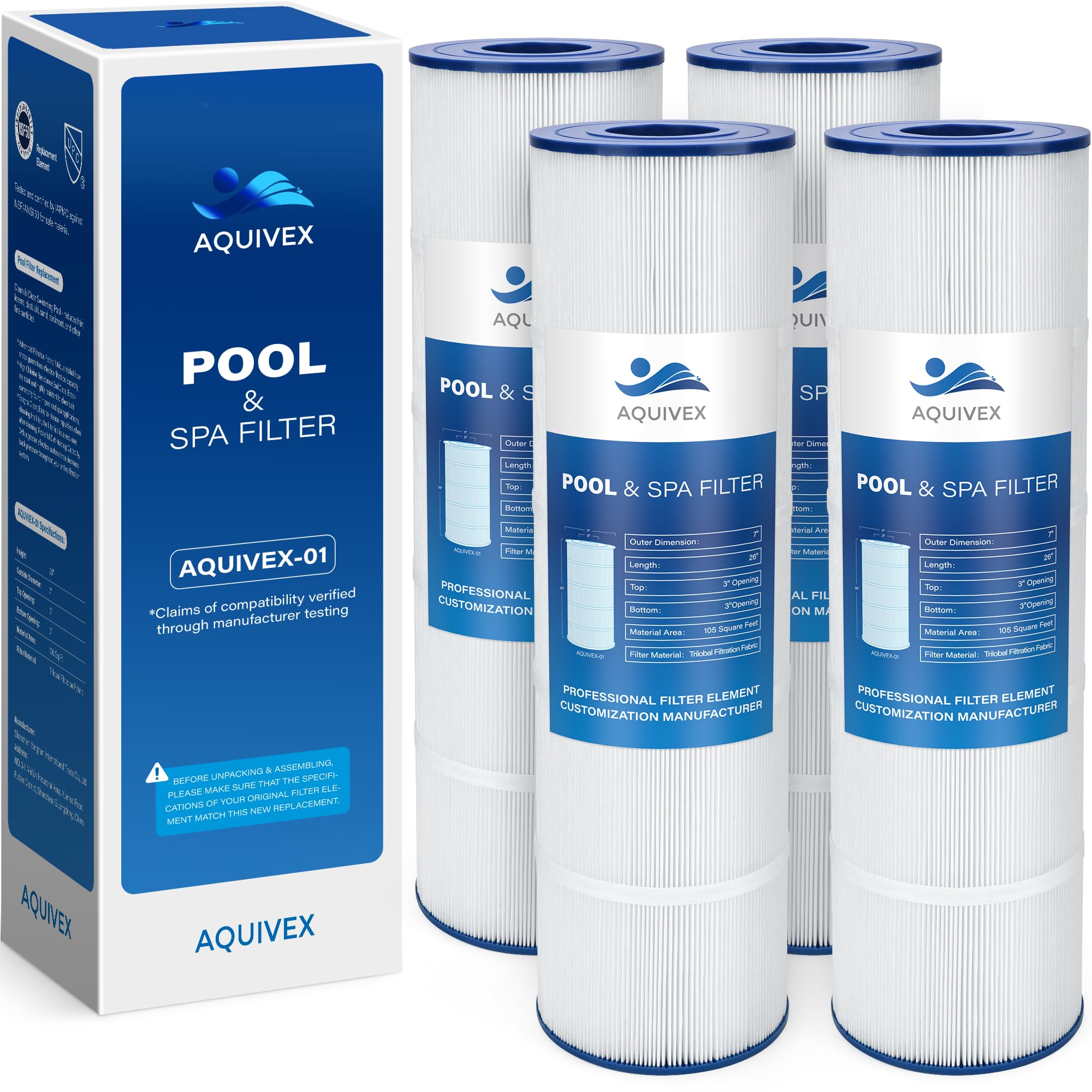 Photo 1 of AQUIVEX CCP420 Pool Filter Cartridges 4 Pack, Compatible with Pentair Clean & Clear Plus 420, 178584, 179135, R173576, Pleatco PCC105, PCC105-PAK4, Filbur FC-6470, Unicel C-7471