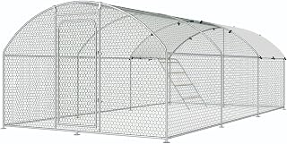 Large Metal Chicken Coop with Roosting Perch Walk-in Poultry Cage Chicken Run House Chicken Pen Dome Shaped Coop with Waterproof Cover for Outdoor Backyard Farm Use(10' L x 19.7' W x 6.4' H)