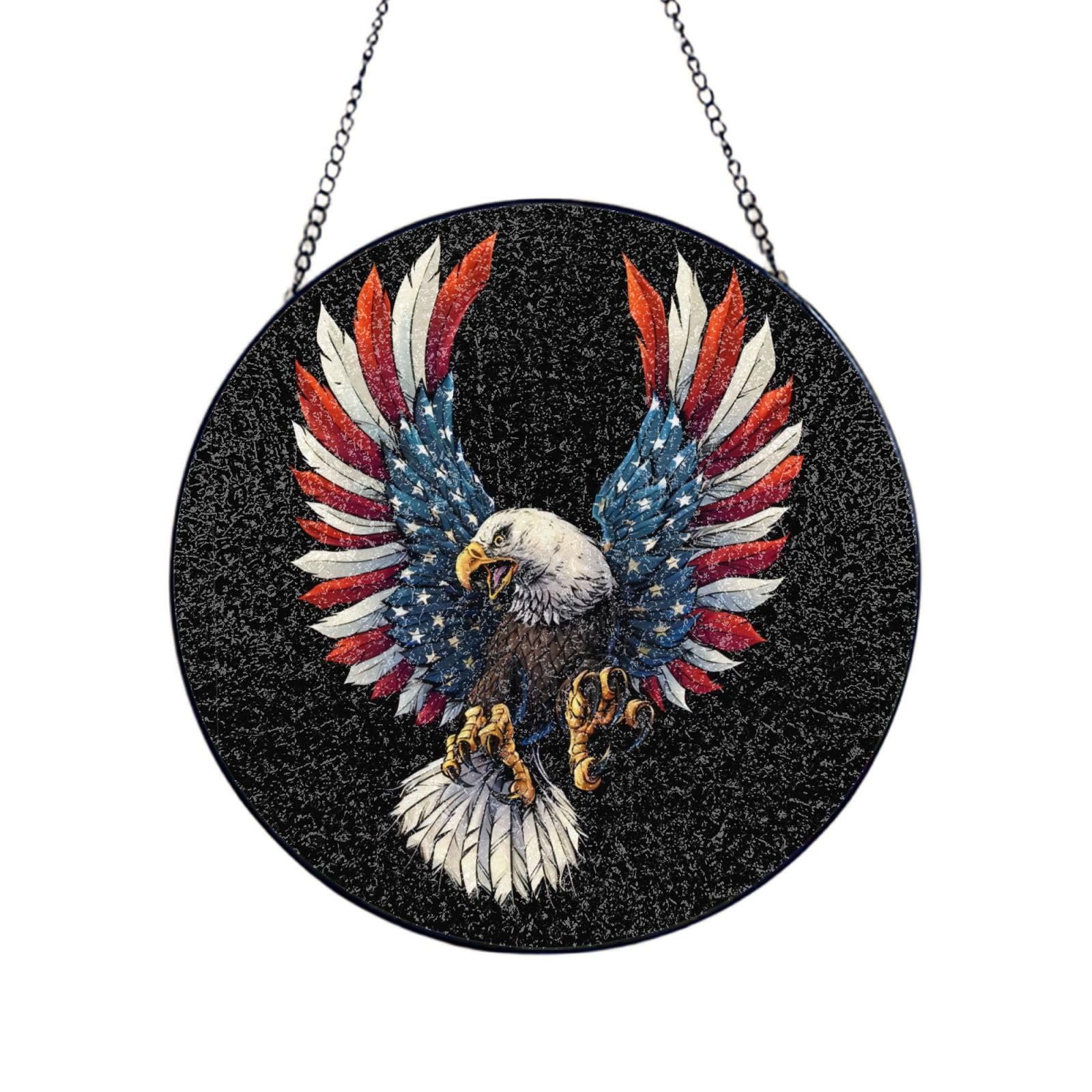 Phayah American Eagle Flag Print Stained Glass Window Hanging Suncatcher For Door Terrace Garden Home Decor Sun Catcher Birthday Gifts For Lovers Dad Mom 12in（30cm）