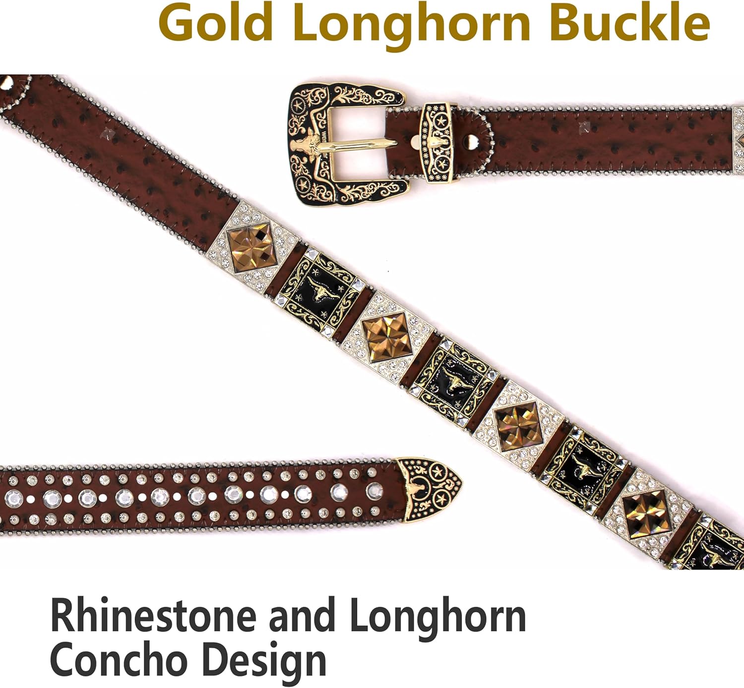 Genuine Leather Rhinestone Belt for Women & Men - Western Style with Sparkling Crystal Studs