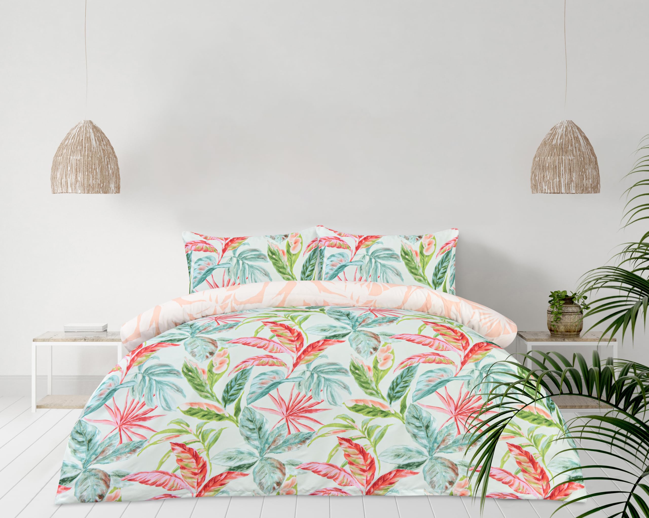 Sleepdown Reversible Exotic Palms Duvet cover set -100% Polyester Microfibre, Super Soft, MultiColour Duvet Cover and 2 Pillowcase – 3 Pcs Bedding Set (King, 230 x 220 cm)