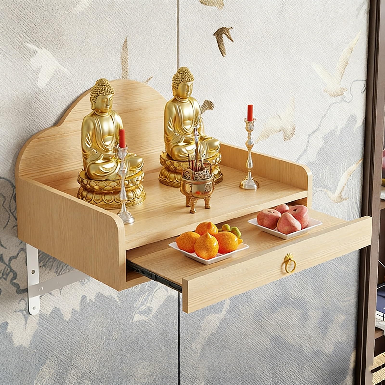Buddha Statue Stand With Pull-out Panel,Wall-Mounted Buddhist Altar Table