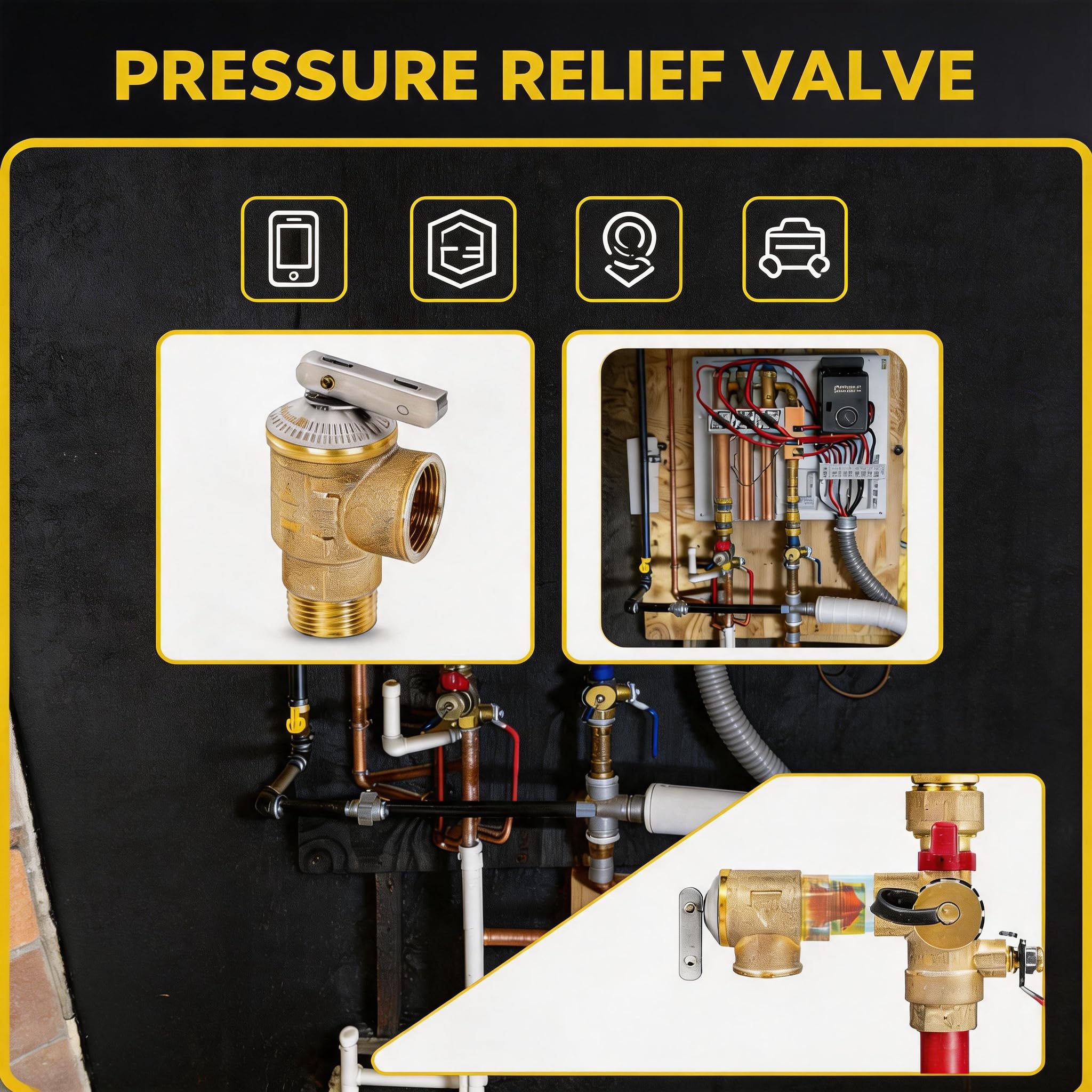 VANCOCO Kit di lavaggio per scaldabagno senza serbatoio con valvola limitatrice di pressione, in ottone caldo e freddo, adatto per connessioni IPS da 3/4"