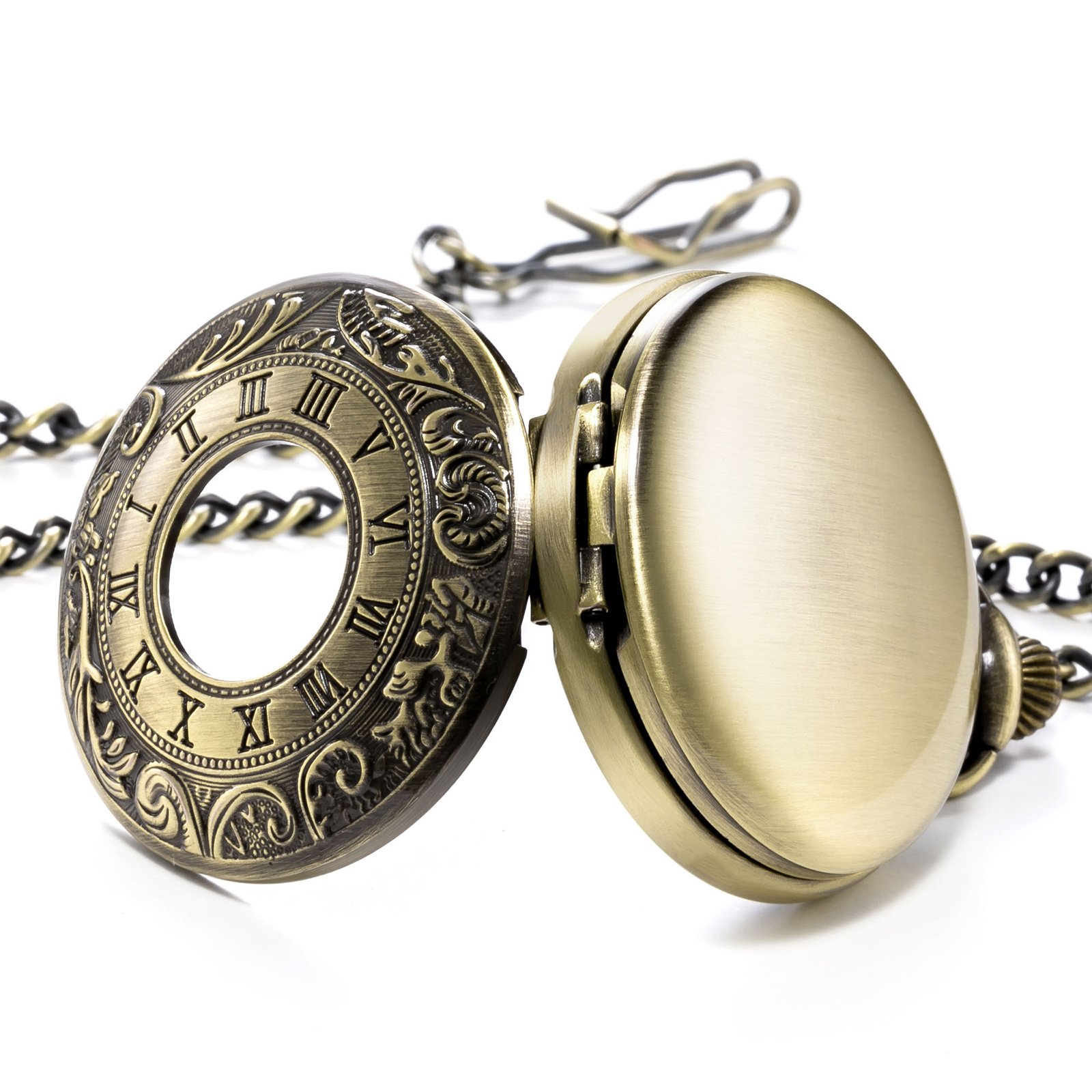TREEWETO Reloj de Bolsillo mecánico para Hombre con números Romanos Dorado/Bronce/Plata