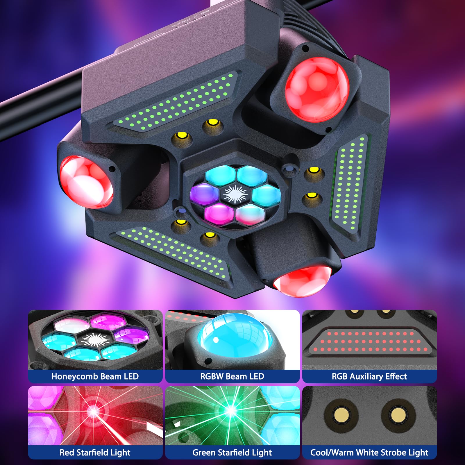 180 W LED-Scheinwerfer mit Fernbedienung, Lichtspiele, RGBW, Disco, Licht, Stroboskop, Beam, Projektor, für Bühne, DJ, Club, Bar, Party, Bühne