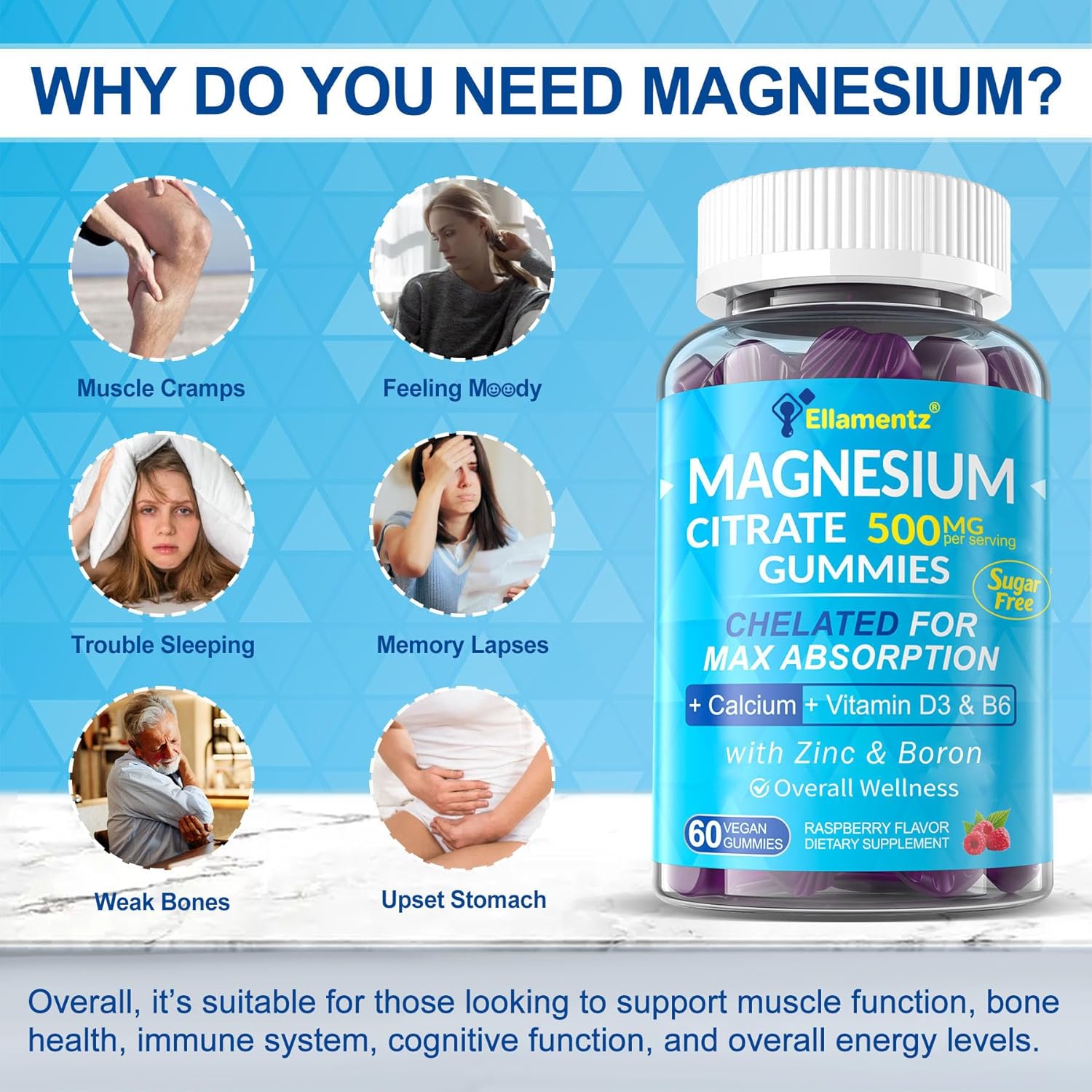 Magnesium Citrate Gummies 500mg for Women Men Sugar Free, Magnesium Citrate for Constipation & Bloated | Chelated Magnesium Supplement w/ B6 for Mood, Calm | Calcium Magnesium for Bone & Muscle,120cts - Image 8