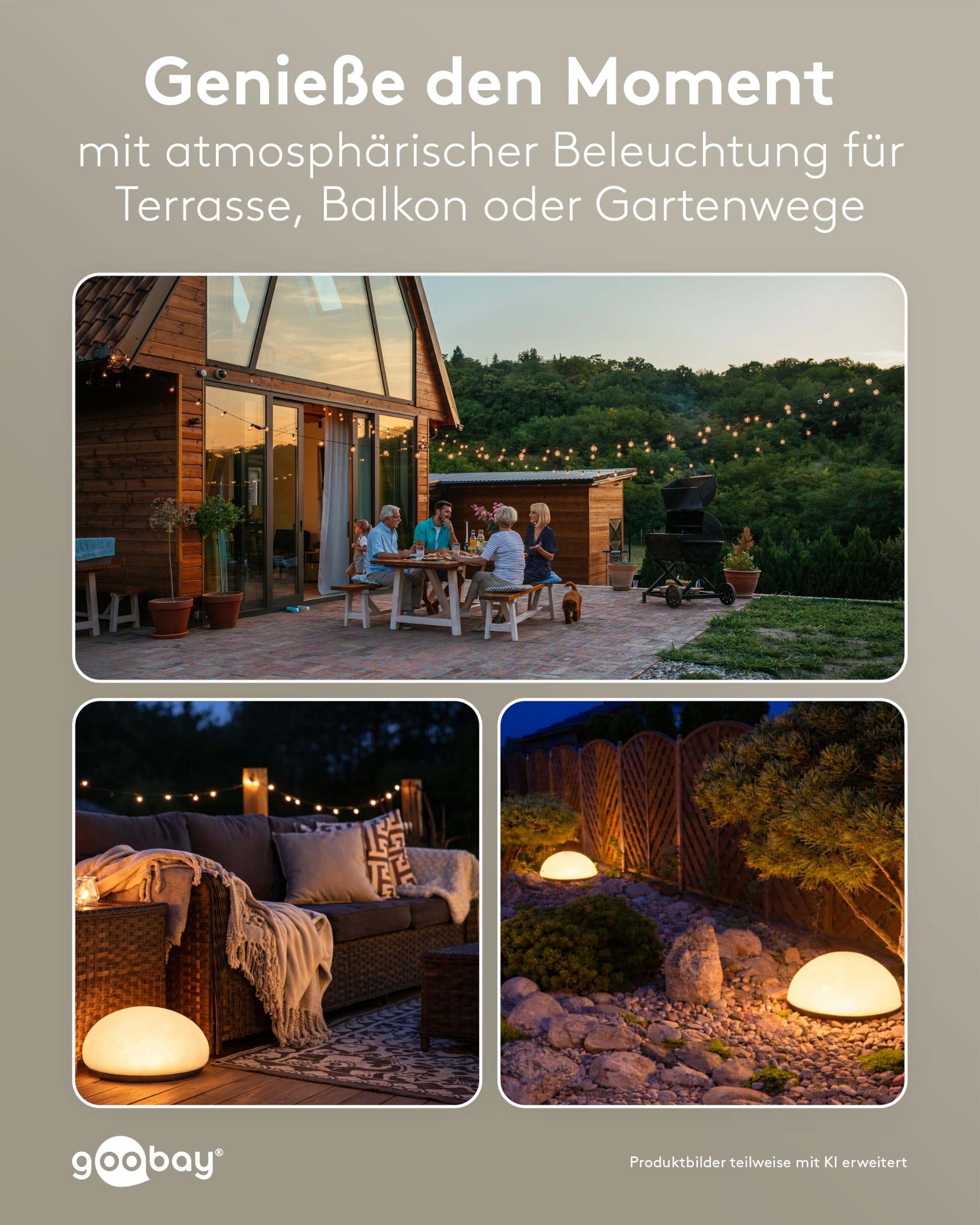 goobay Zestaw kamieni solarnych LED 24 cm, kula świetlna RGB do użytku na zewnątrz, IP44, odporna na warunki atmosferyczne, lampa solarna lampa dekoracyjna na taras, balkon, do ogrodu, nastrojowe