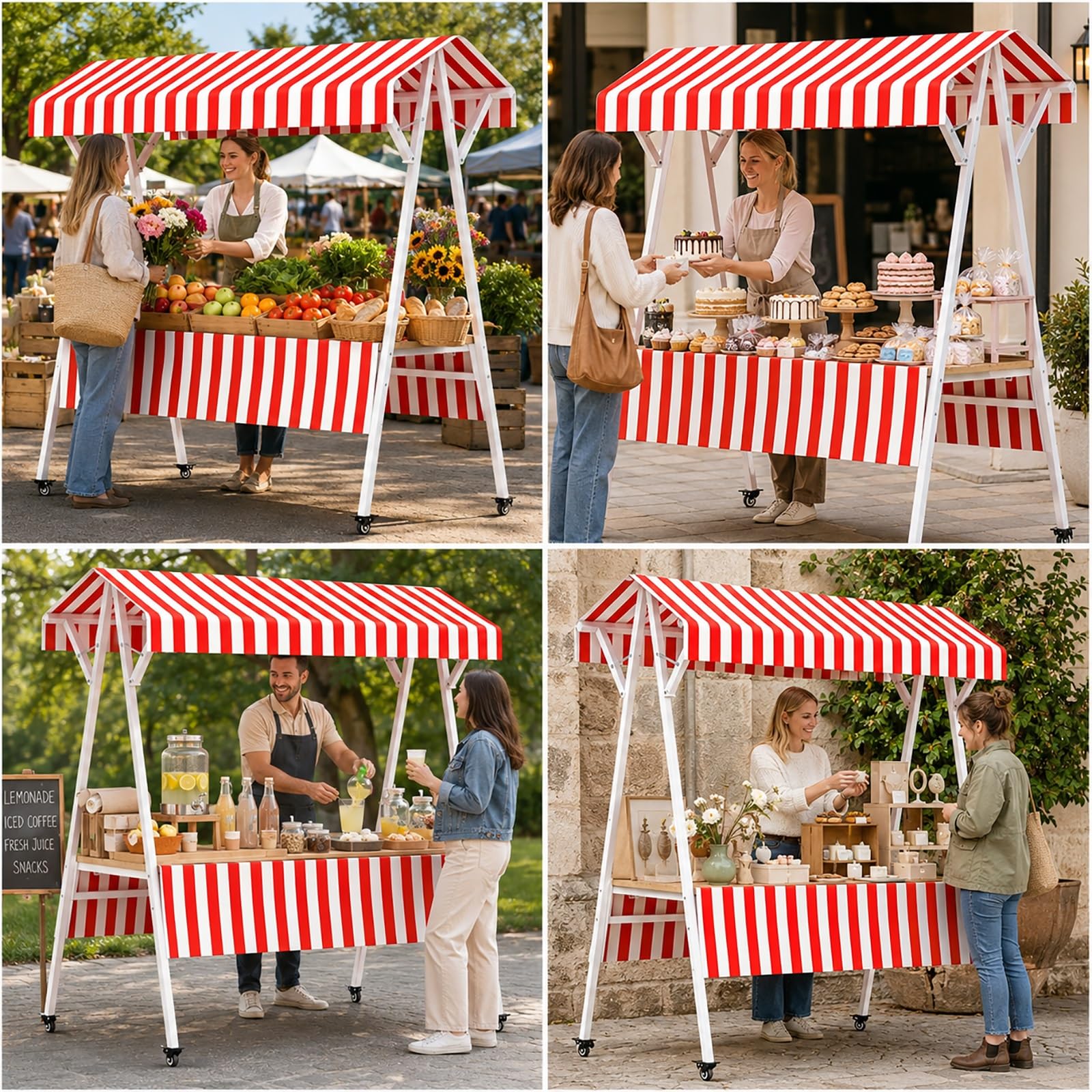 Puesto de Venta con Toldo y Ruedas, Carrito de Venta Plegable para Street Food, Stand de Venta Portátil para Ferias, Puesto Ambulante(Yellow,130x60cm/51x24in)