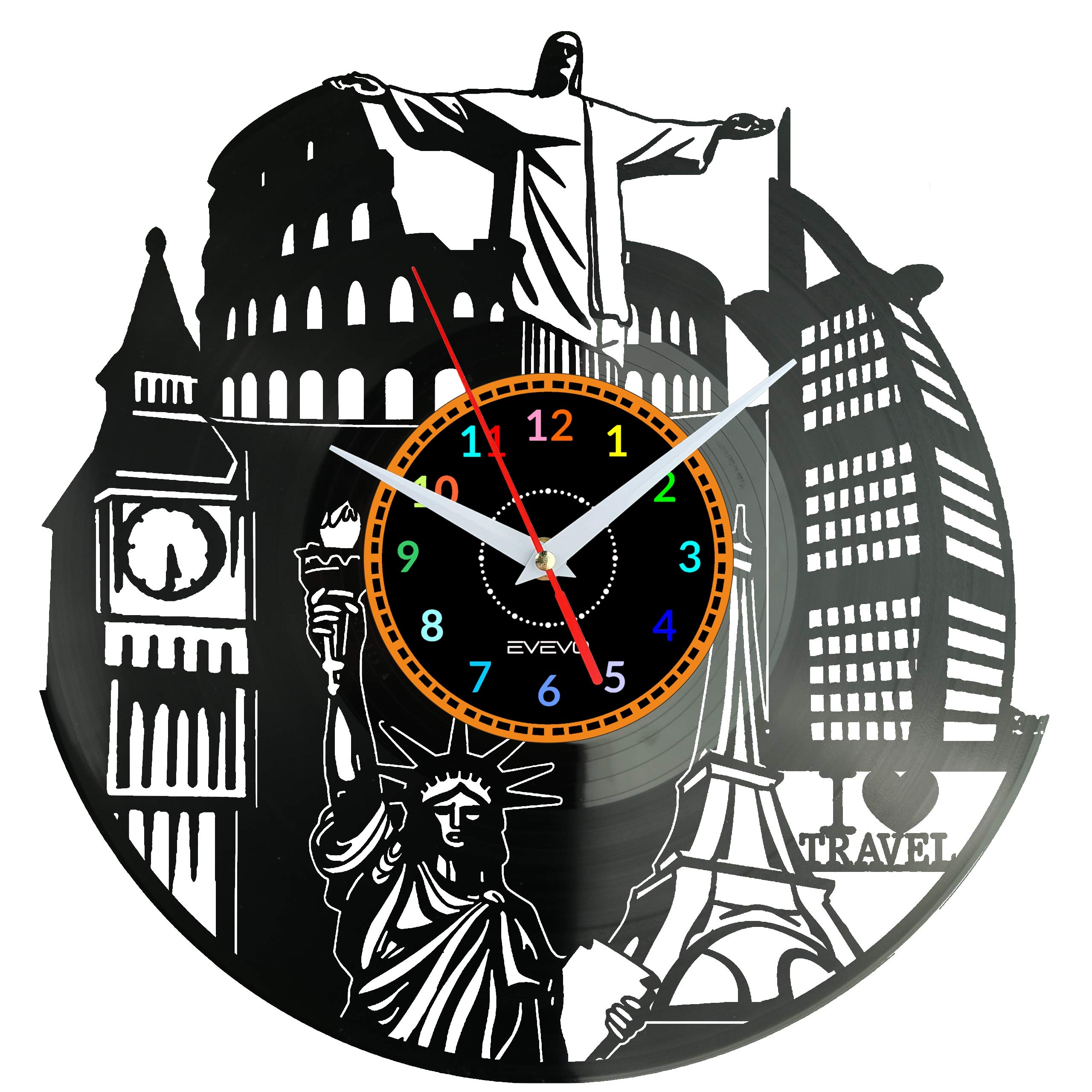 Horloge murale vinyle voyage cadeau idéal anniversaire et pendaison de crémaillère