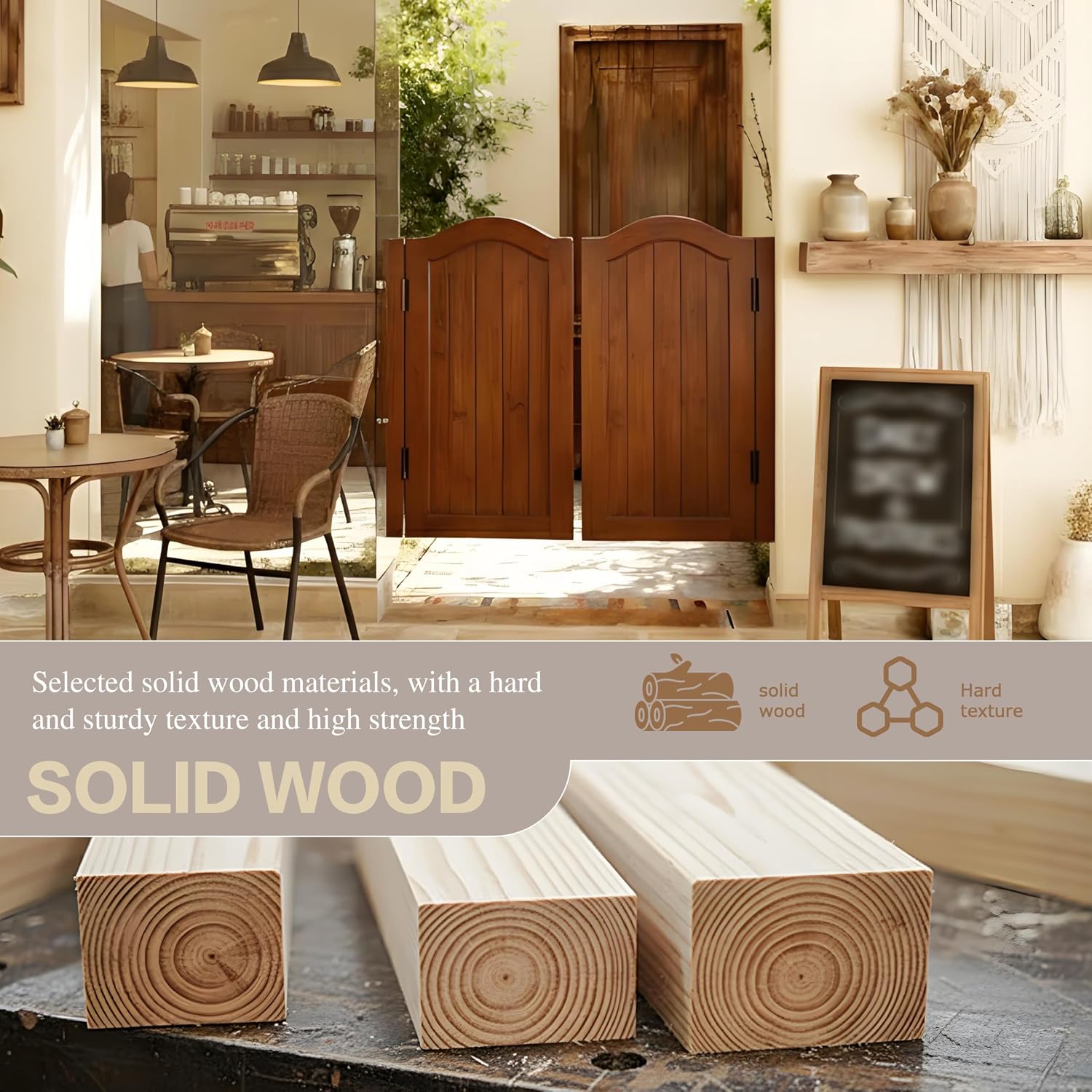 Swinging Half Doors for Doorway, Wood Saloon Swinging Doors with Hinges, Auto-Close Design, 2-Panel Swing Doors for Kitchen, Cafe, Bar, Porch, Hallway & Entrance Black W60''*H35.4''