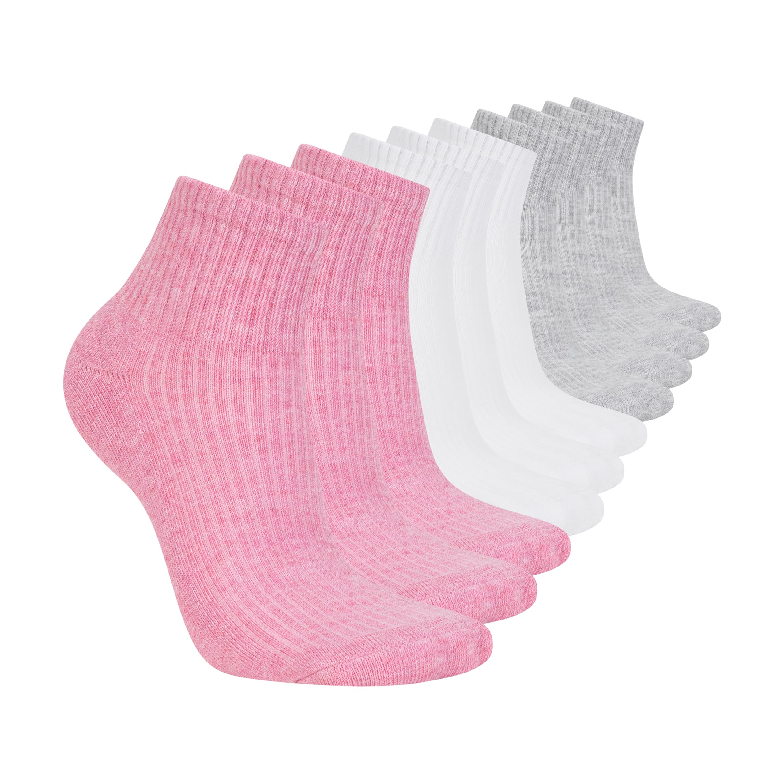 Skechers Women's 10 Pack Cushioned Quarter Crew Socks, Pink Heather Multi, 42-44.5 EU
