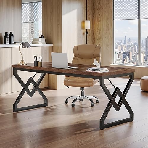 Miniatura 25 de Tribesigns Escritorio ejecutivo de 63 pulgadas, escritorio grande para computadora de oficina con mesa de madera extra gruesa y marco de metal,