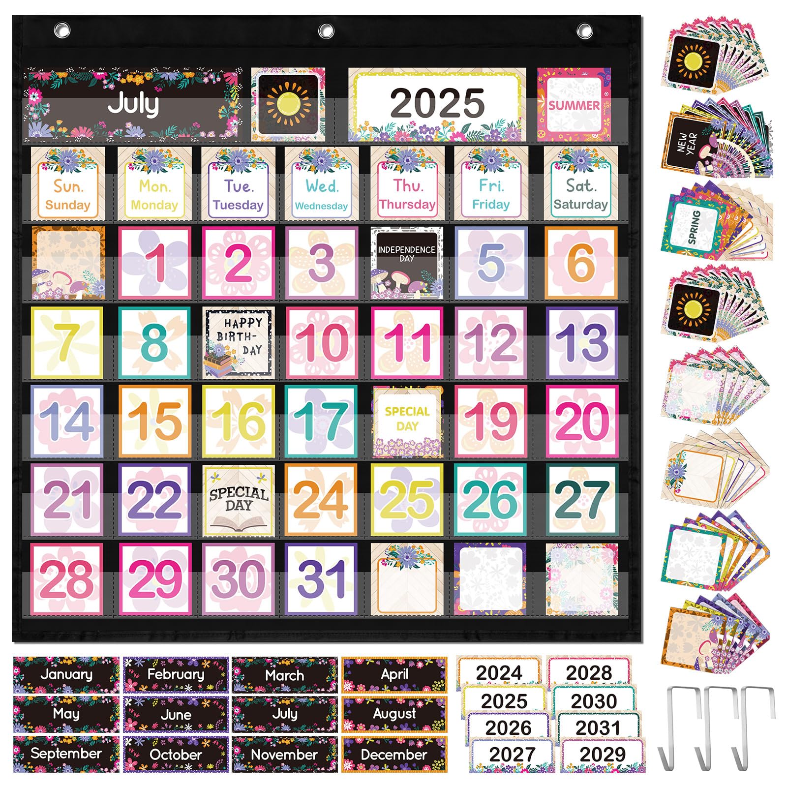 Bulyoou 119 Pcs Classroom Calendar Pocket Chart Black Monthly Bulletin Board Set Seasons Festival Weather Farmhouse Calendar Set for Classroom