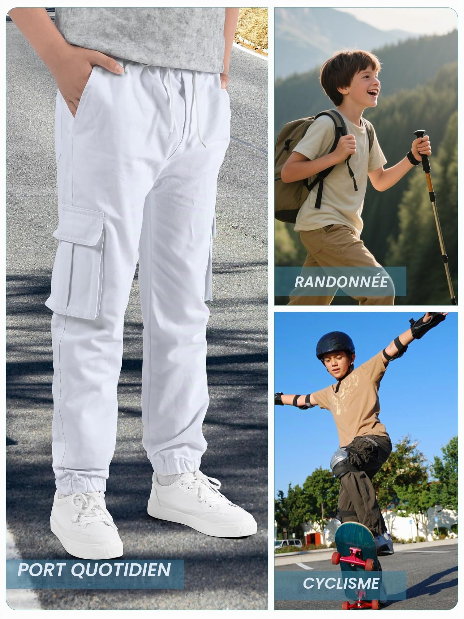 NATUST Pantalon Cargo Garçon Ado Jogging Taille Élastiquée Pantalons Enfant Décontracté