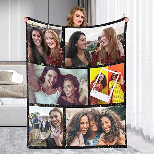 Miniatura 9 de Rsskeoo Manta personalizada con collage de fotos, texto, mantas personalizadas de franela de vellón para cumpleaños, Halloween, Navidad, boda,