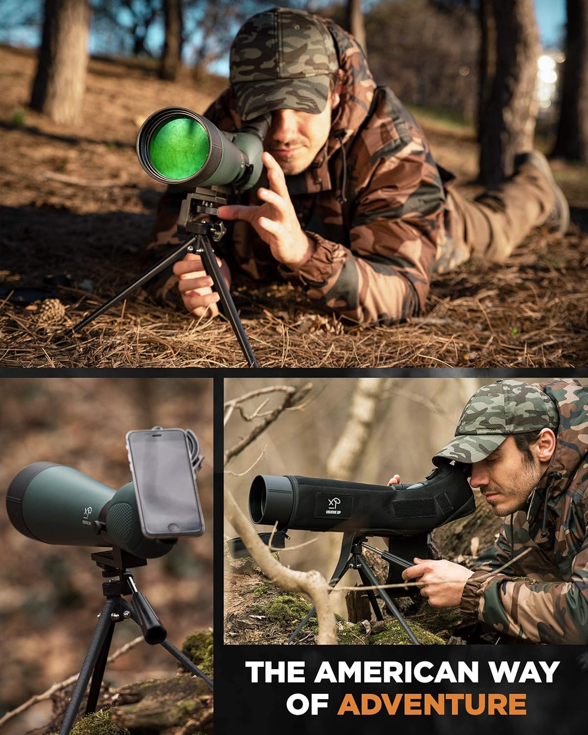 CREATIVE XP Spotting Scopes - 20x60 80mm HD Spotter Scope for Hunting, Target Shooting, Bird Watching, Astronomy - IP67 Waterproof Spotting Scope w/Photo Clicker, Tripod & Phone Adapter, Green : Sports & Outdoors