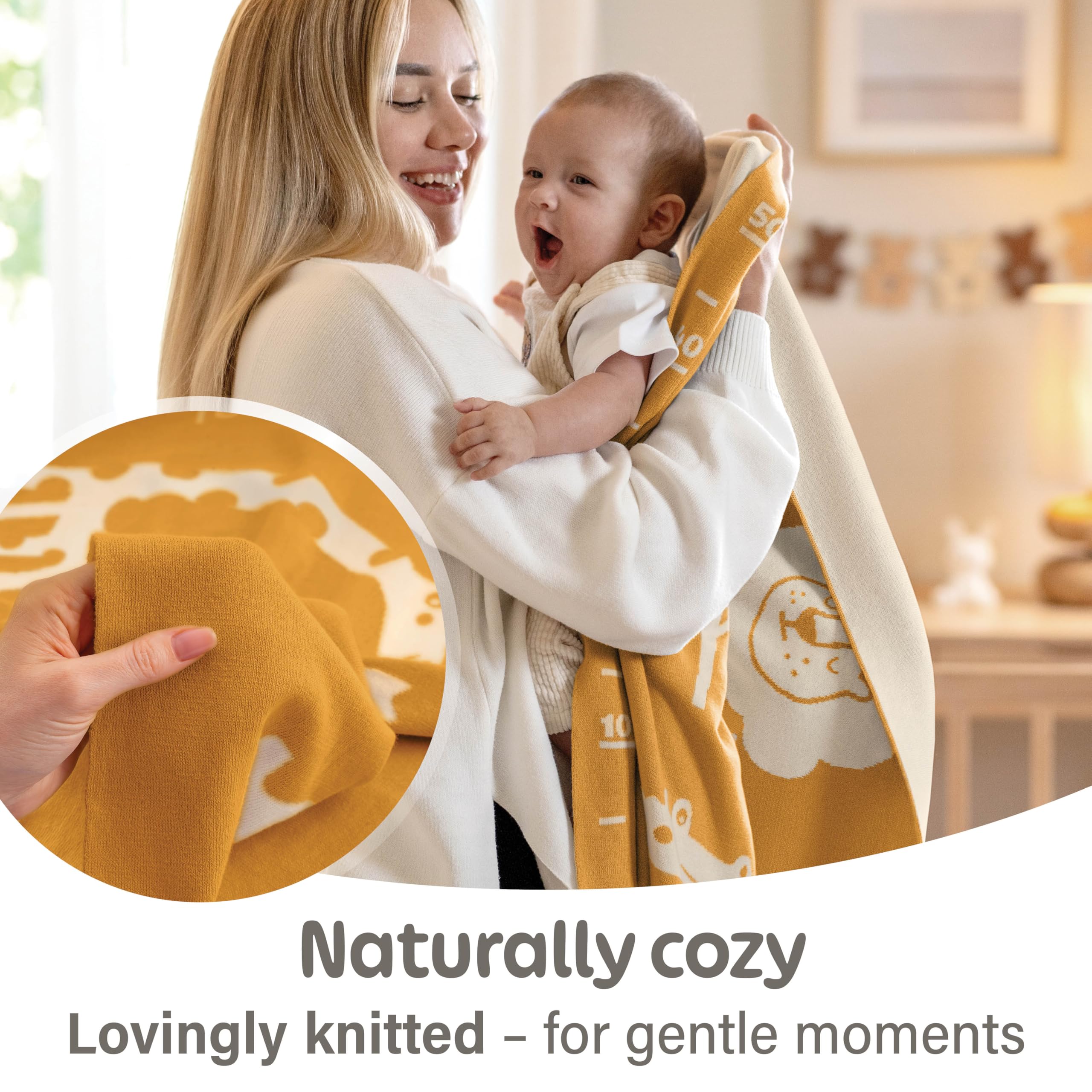 Merle Toys® Kocyk dziecięcy klasy premium, bawełna, 100% Bio – GOTS i Oeko-Tex, kocyk dla noworodków, ze skalą wzrostu, prezent z okazji narodzin, dla chłopców i dziewczynek, przytulny koc dla
