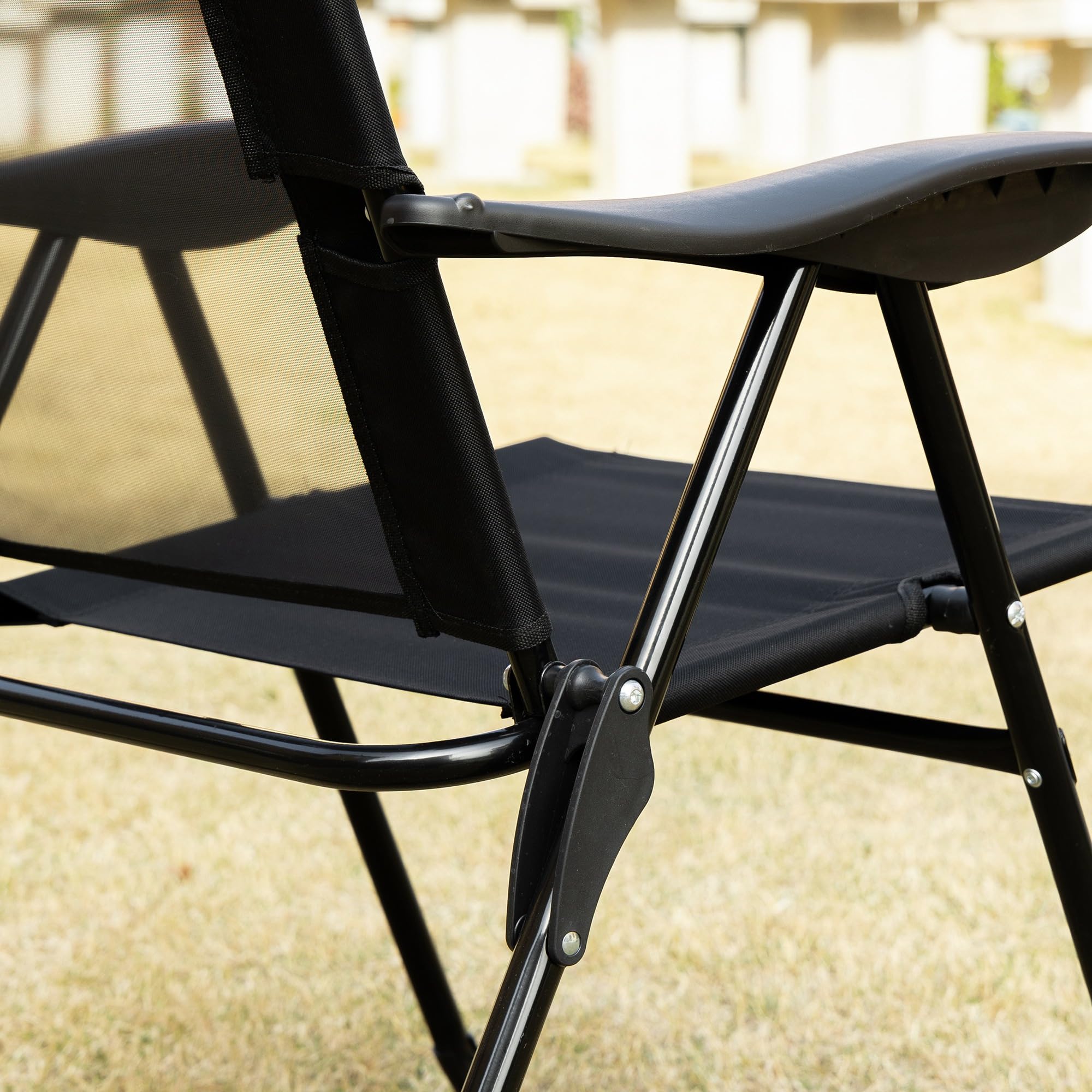 Outsunny Conjunto de 2 Sillas de Camping Plegables Sillas de Jardín con Reposacabezas Desmontable y Respaldo Reclinable en 5 Niveles Carga 120 kg para Terraza Playa 62x70x109 cm Negro