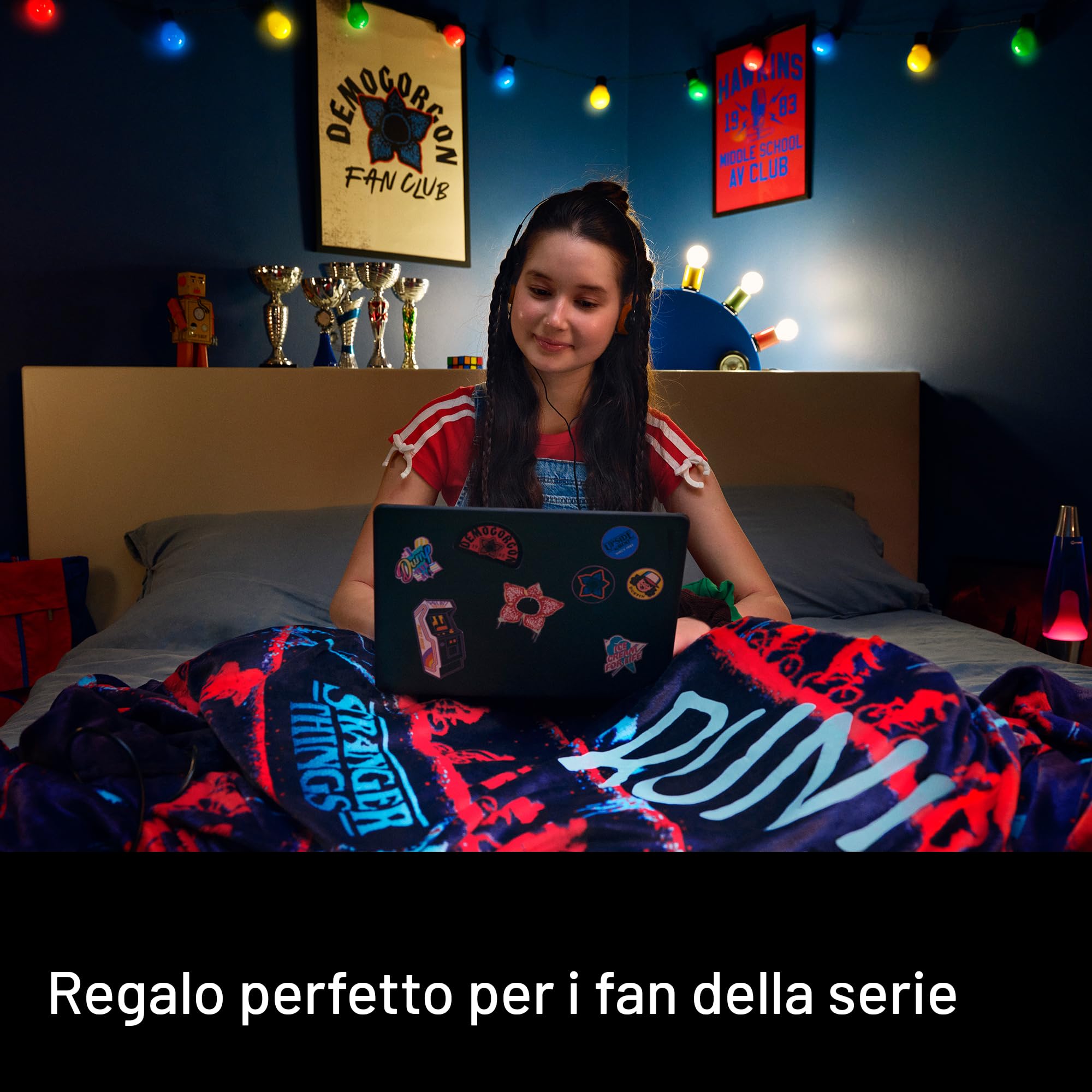 Imetec - CaldoPlaid Stranger Things XL Riscaldabile 180x140cm - Velvet Morbido, Termocromatica, 6 Temperature, Basso Consumo - RUN!