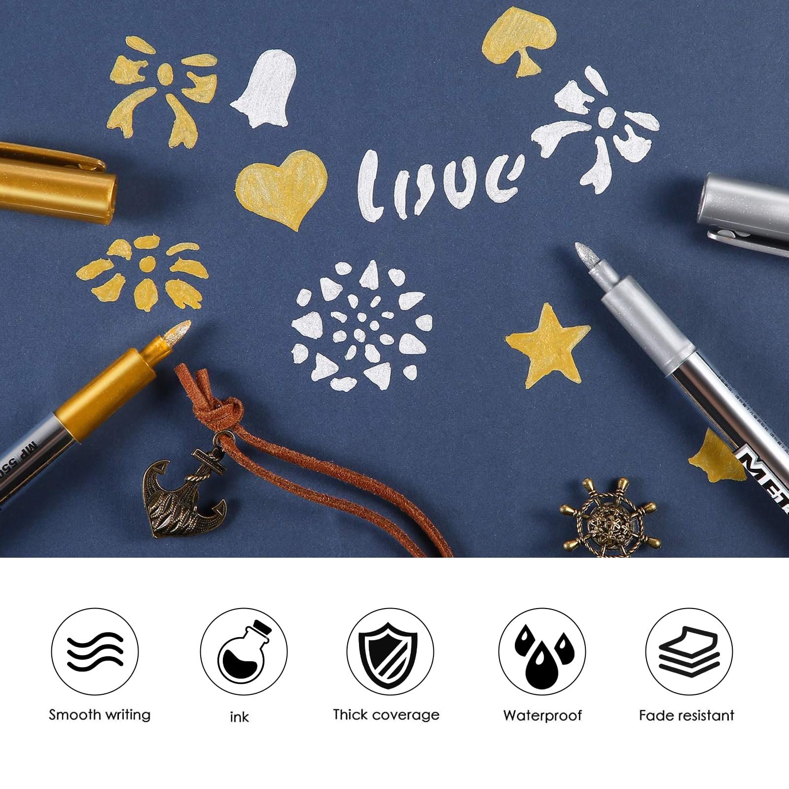 N-K Metallic Marker Stifte – Gold & Silber, Permanent, Wasserfest & Lichtbeständig Für Crafting, Scrapbooking & Kunst
