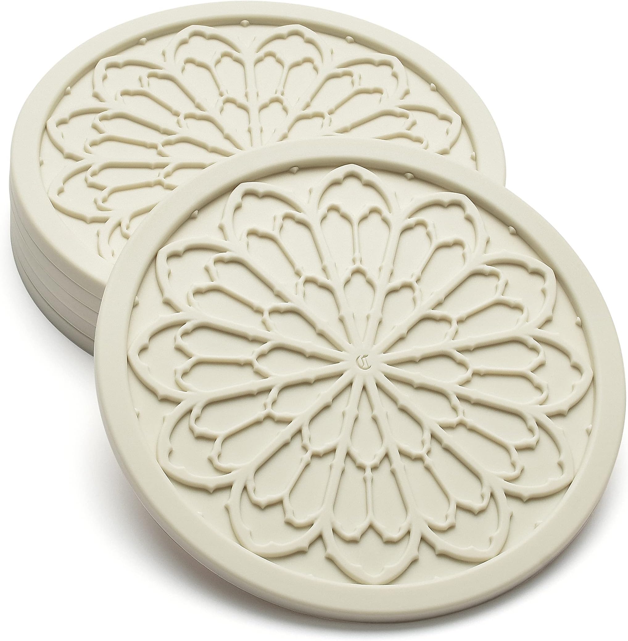 Silicone Coasters for Drinks - 6 Pack 4" Drink Coasters for Aesthetic Room Decor - Goth Accessories for Kitchen Gadgets by (Cream)