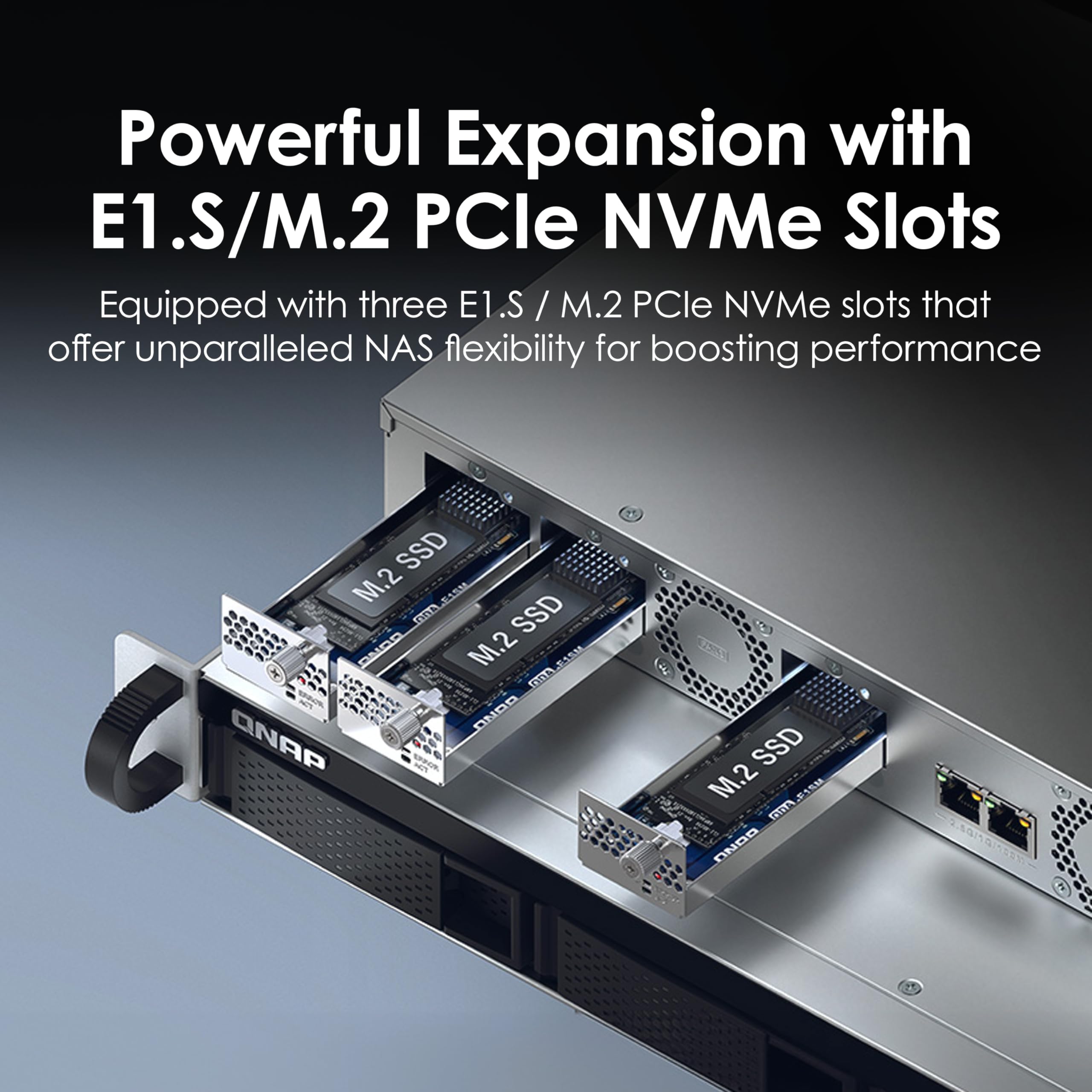 QNAP TS-h765eU-8G-US NAS a 4 alloggiamenti a breve profondità 1U con 3 slot NVMe PCIe E1.S/M.2