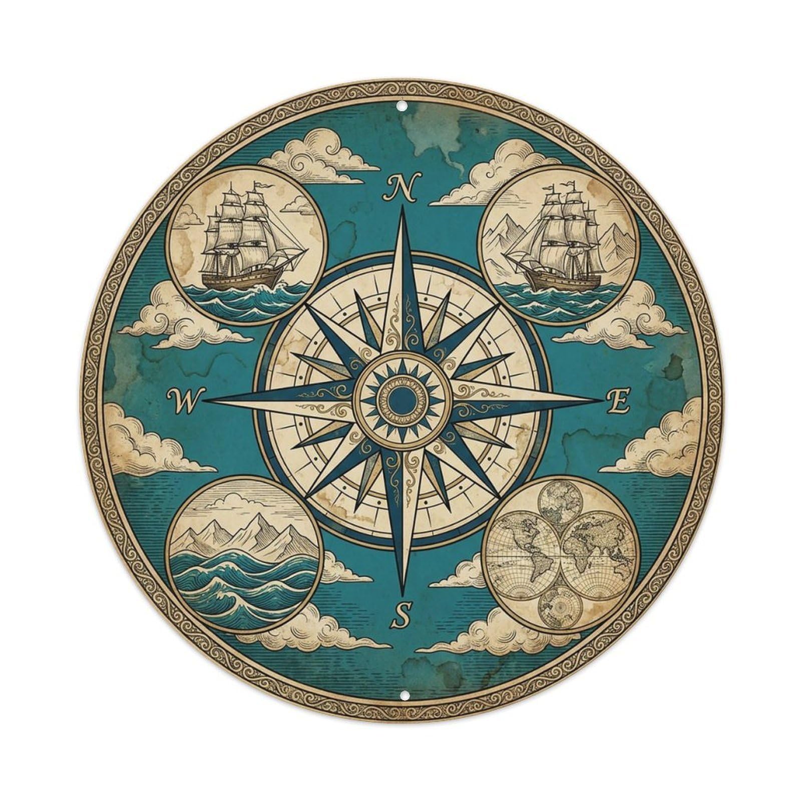 Vintage Nautical Compass World Map Volume Heritage Metal Tin Sign
